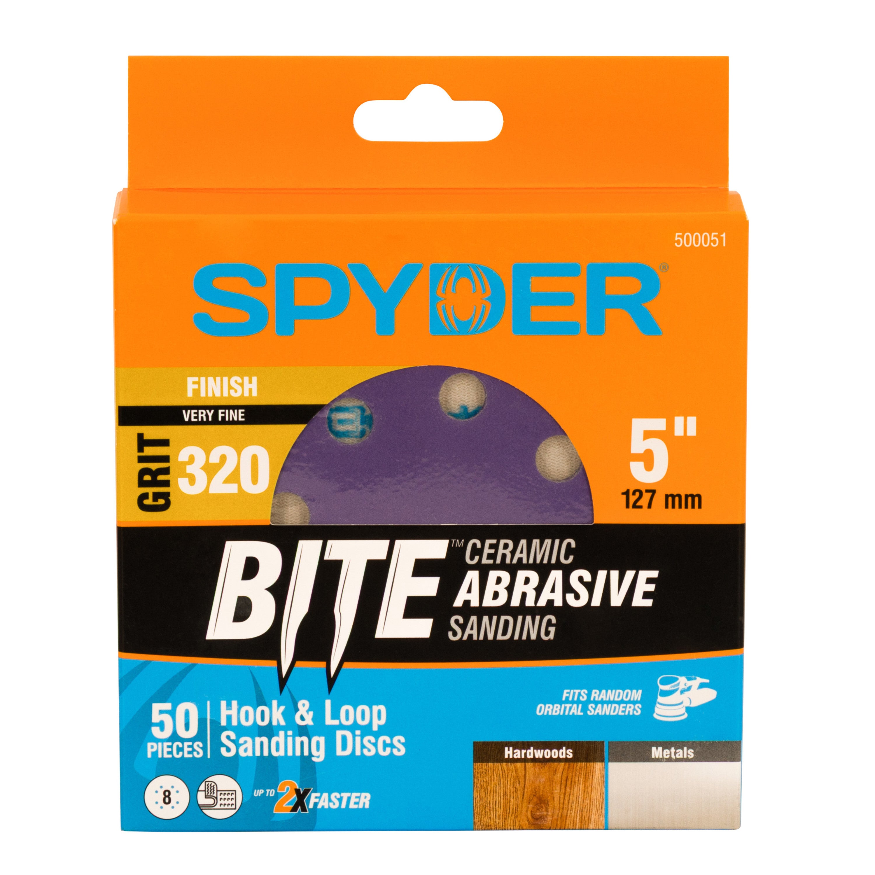 5" x 8-Hole 320 Grit Ceramic with Stearate Sanding Discs (50-Pack) Bite