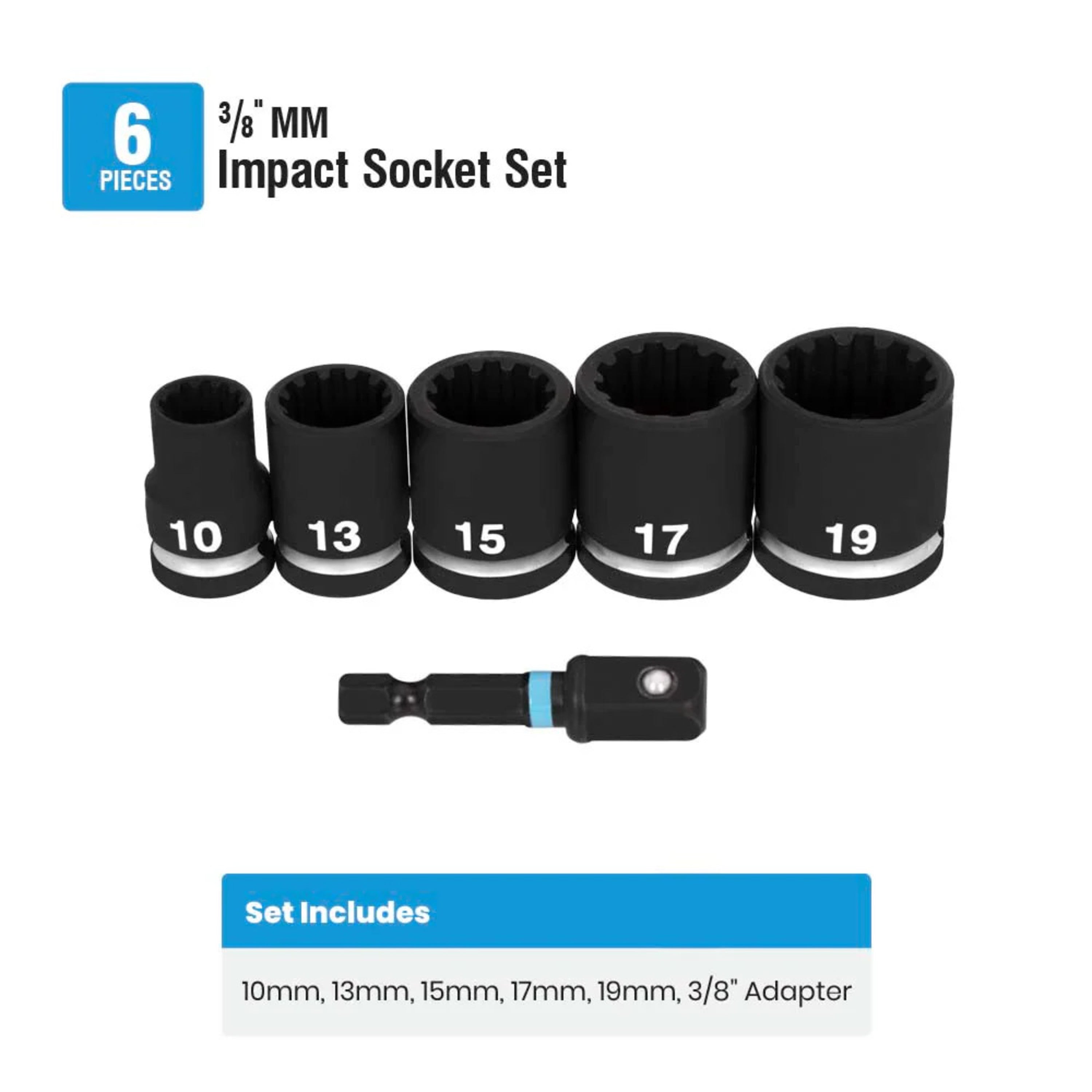 6-Piece 3/8" Metric Impact Socket Set With Adapter