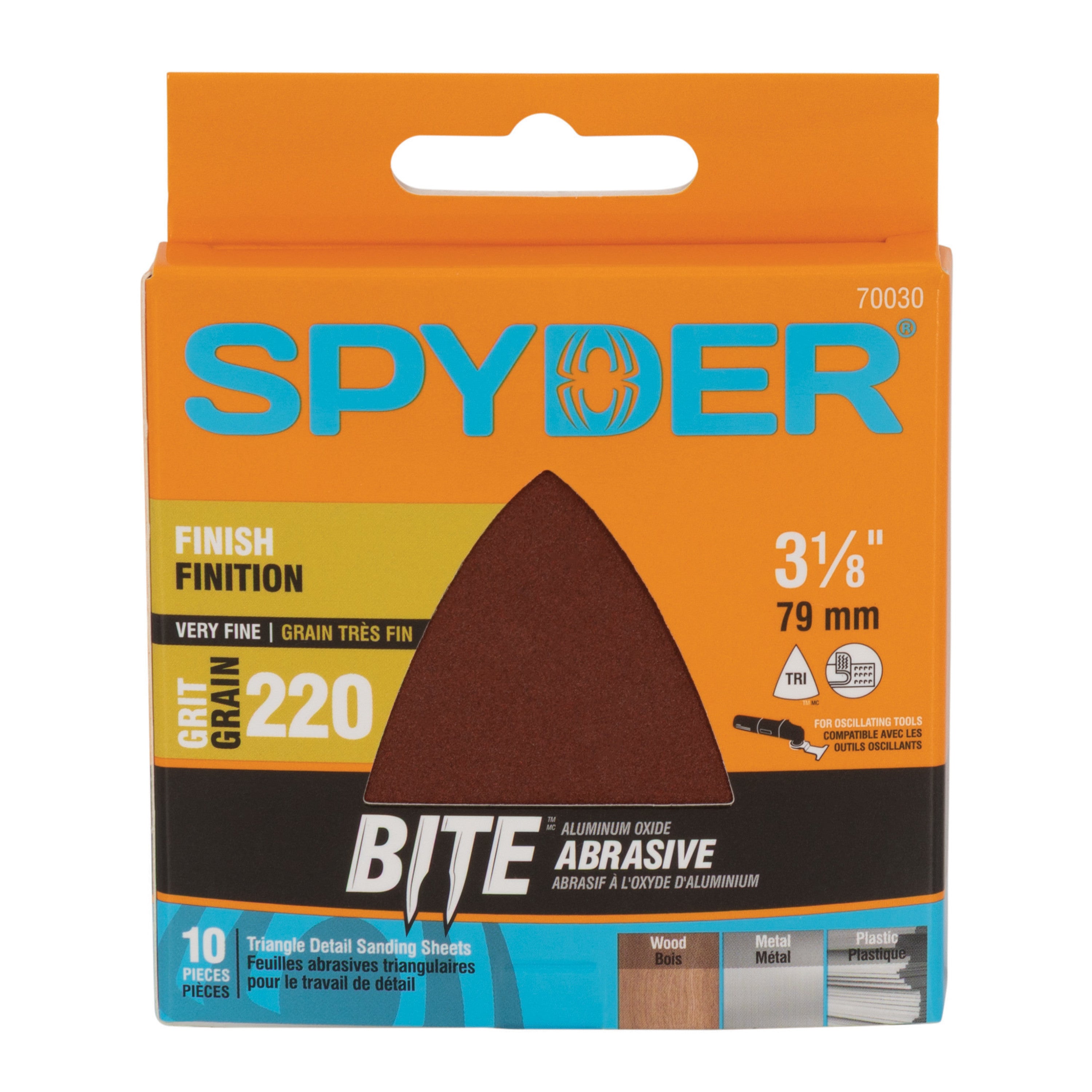 3-1/8" 220-Grit Aluminum Oxide Triangle Detail Sanding Sheets (10-Pack) Sanding