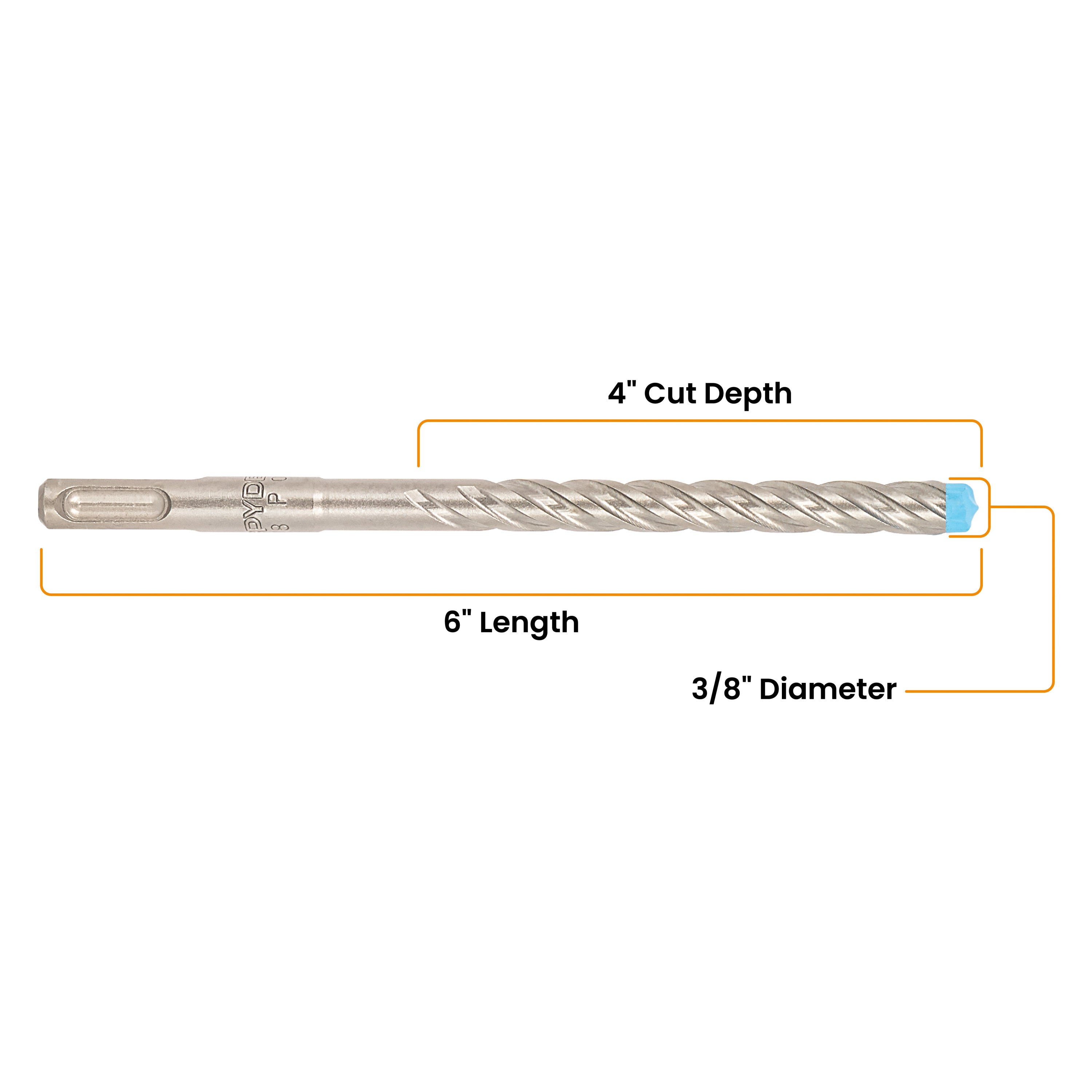 3/8" x 6" SDS-Plus 4-Cutter Full-Carbide Rotary Hammer Drill Bit