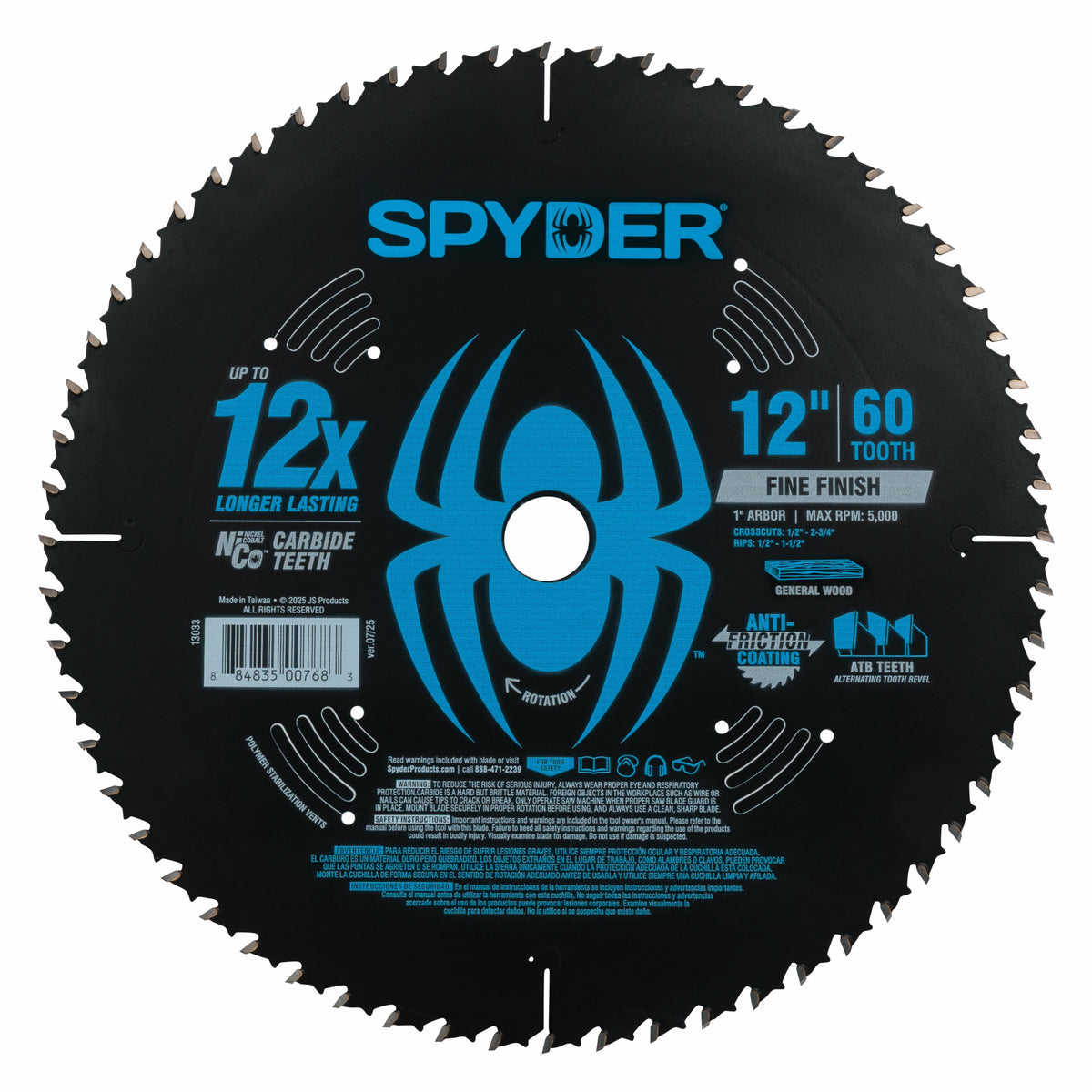 12" 60-Tooth Fine Finish Saw Blade for Wood