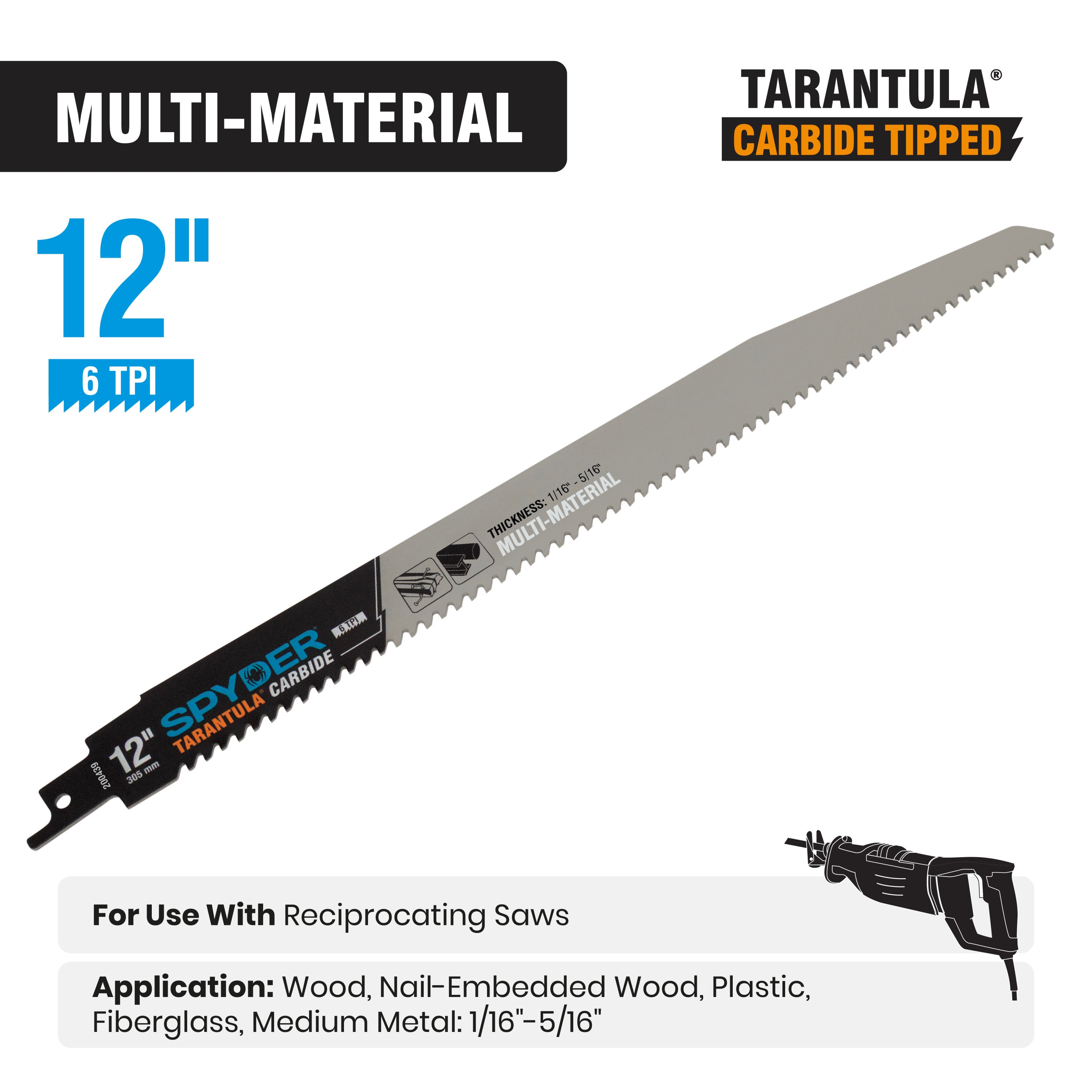 12" 6 TPI Carbide Toothed Reciprocating Saw Blade Tarantula®