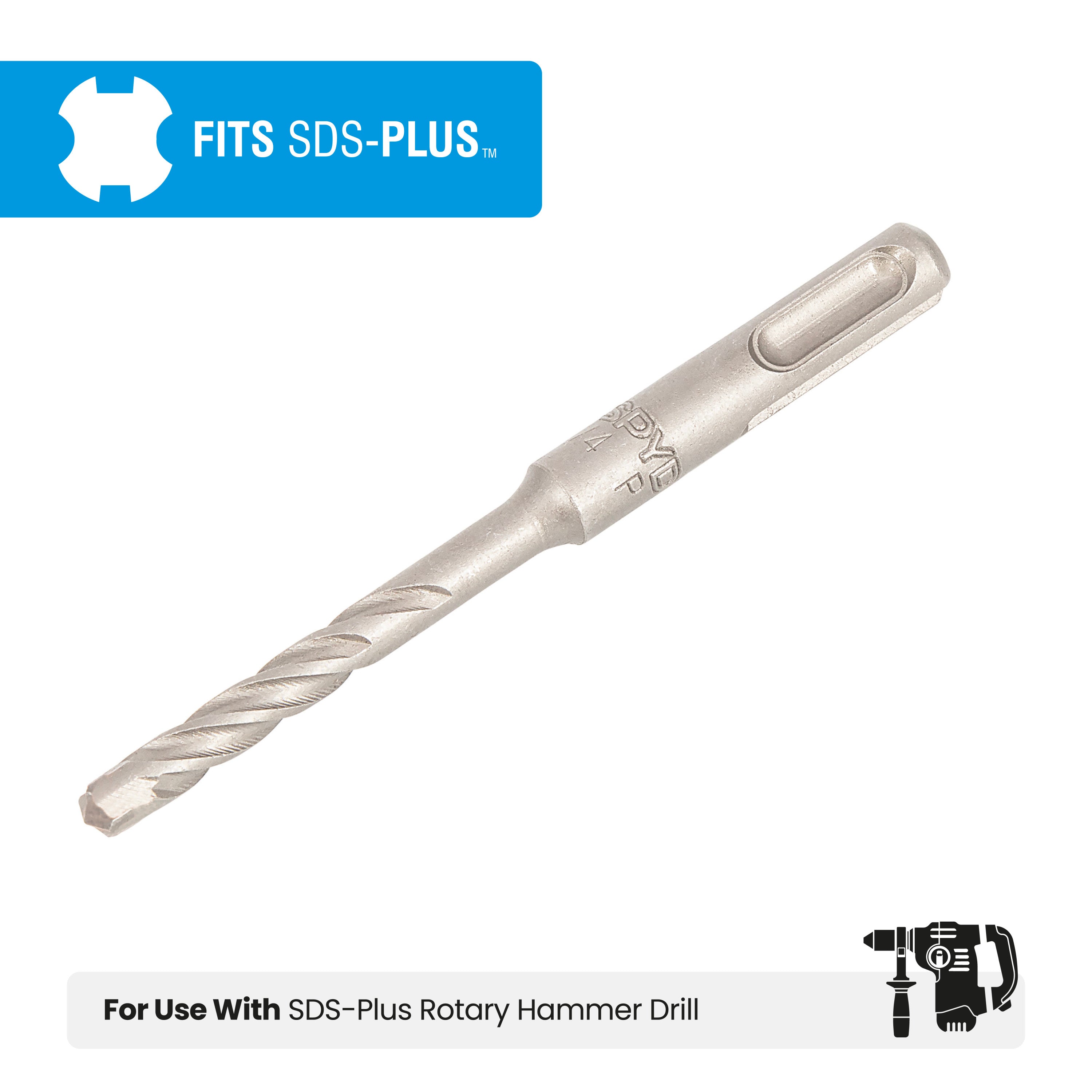1/4" x 4" SDS-Plus 4-Cutter Carbide-Tipped Rotary Hammer Drill Bit