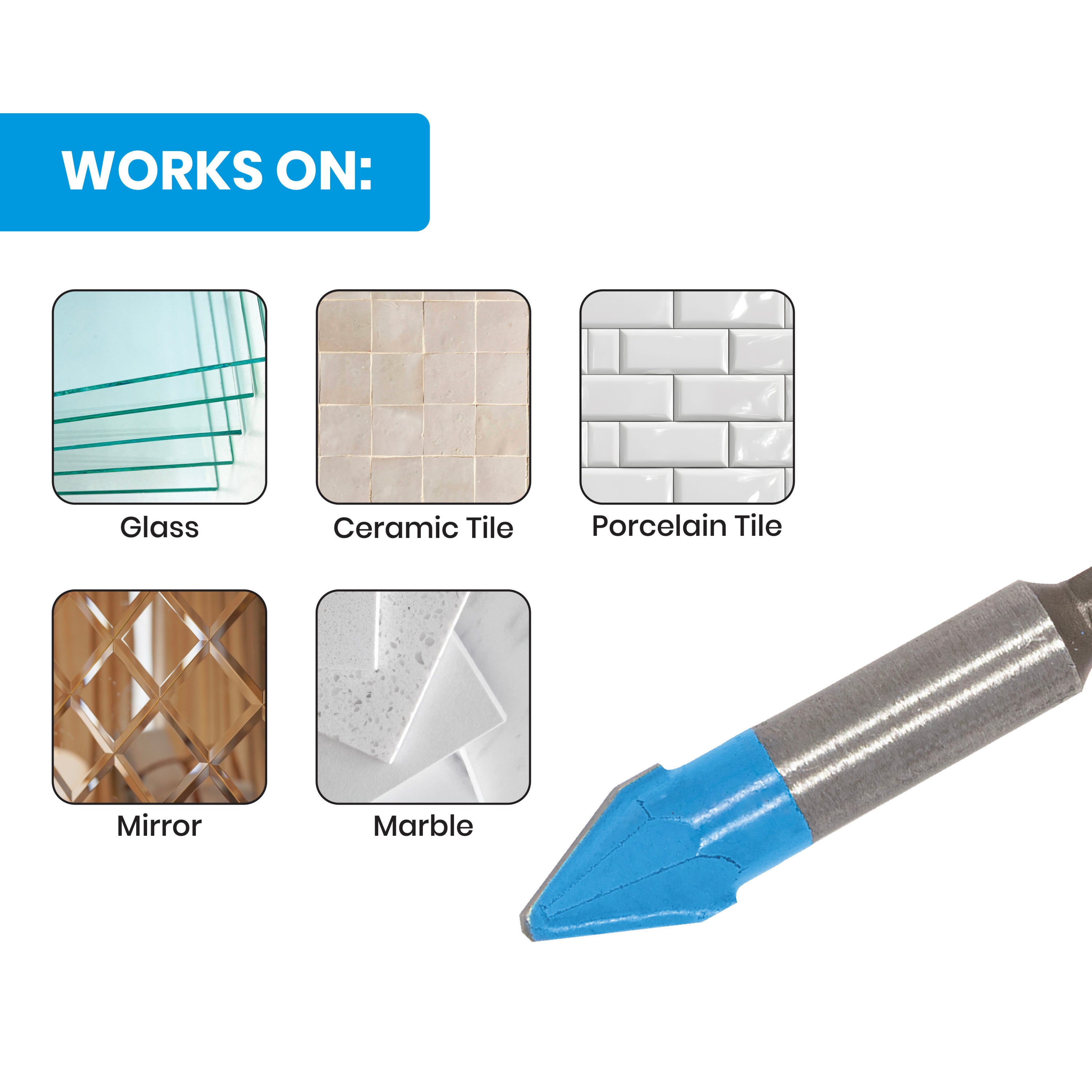 1/2" x 3.5" Quick-Release Hex Shank Carbide-Tipped Glass & Tile Drill Bit