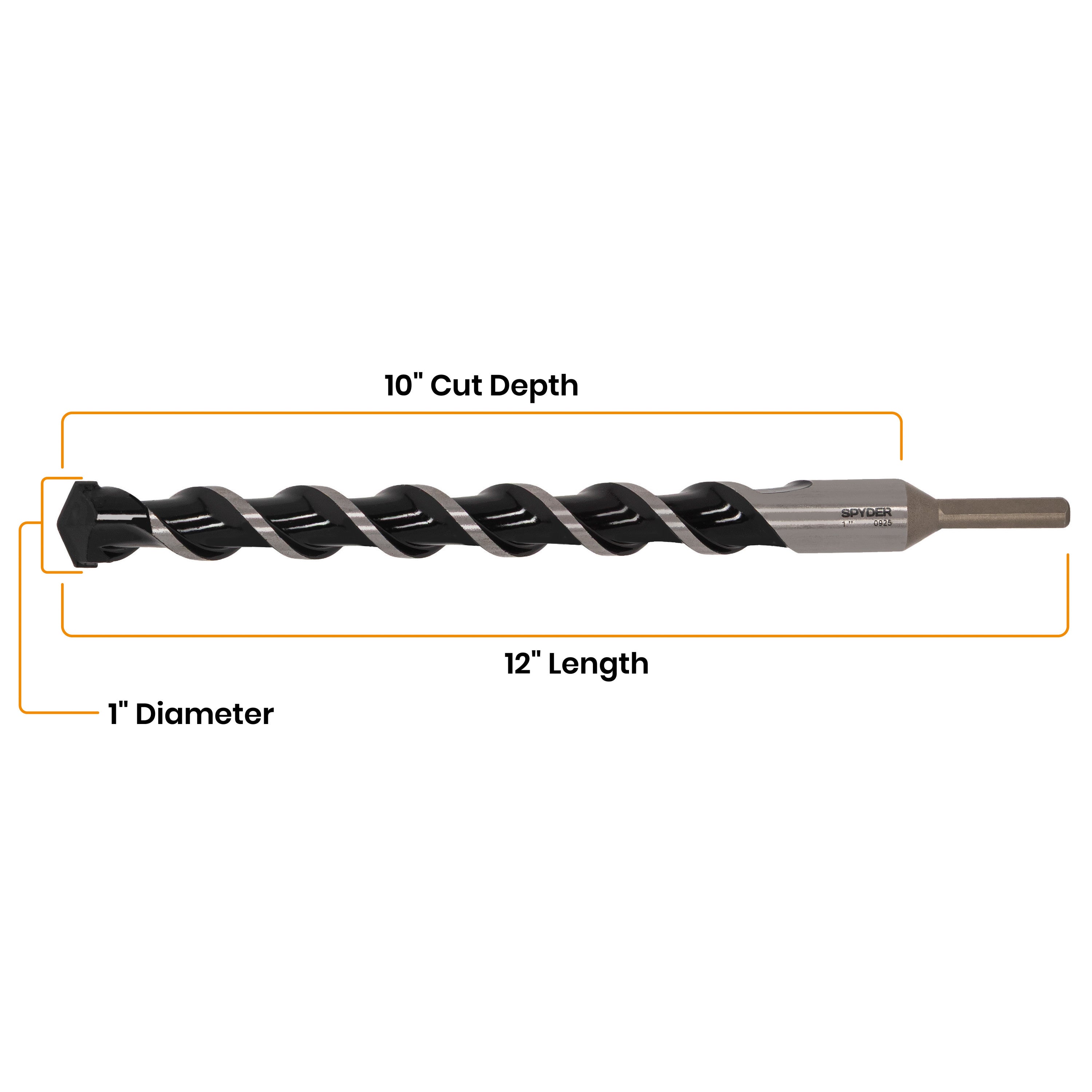 1" x 12" Three-Flat Grip Shank Rotary Hammer Drill Bit