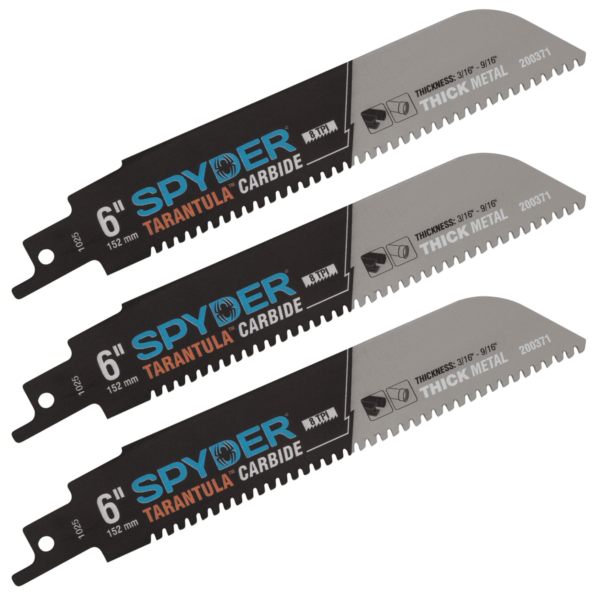 6" 8 TPI Metal Cutting Carbide Toothed Reciprocating Saw Blade (3-Pack) Tarantula®