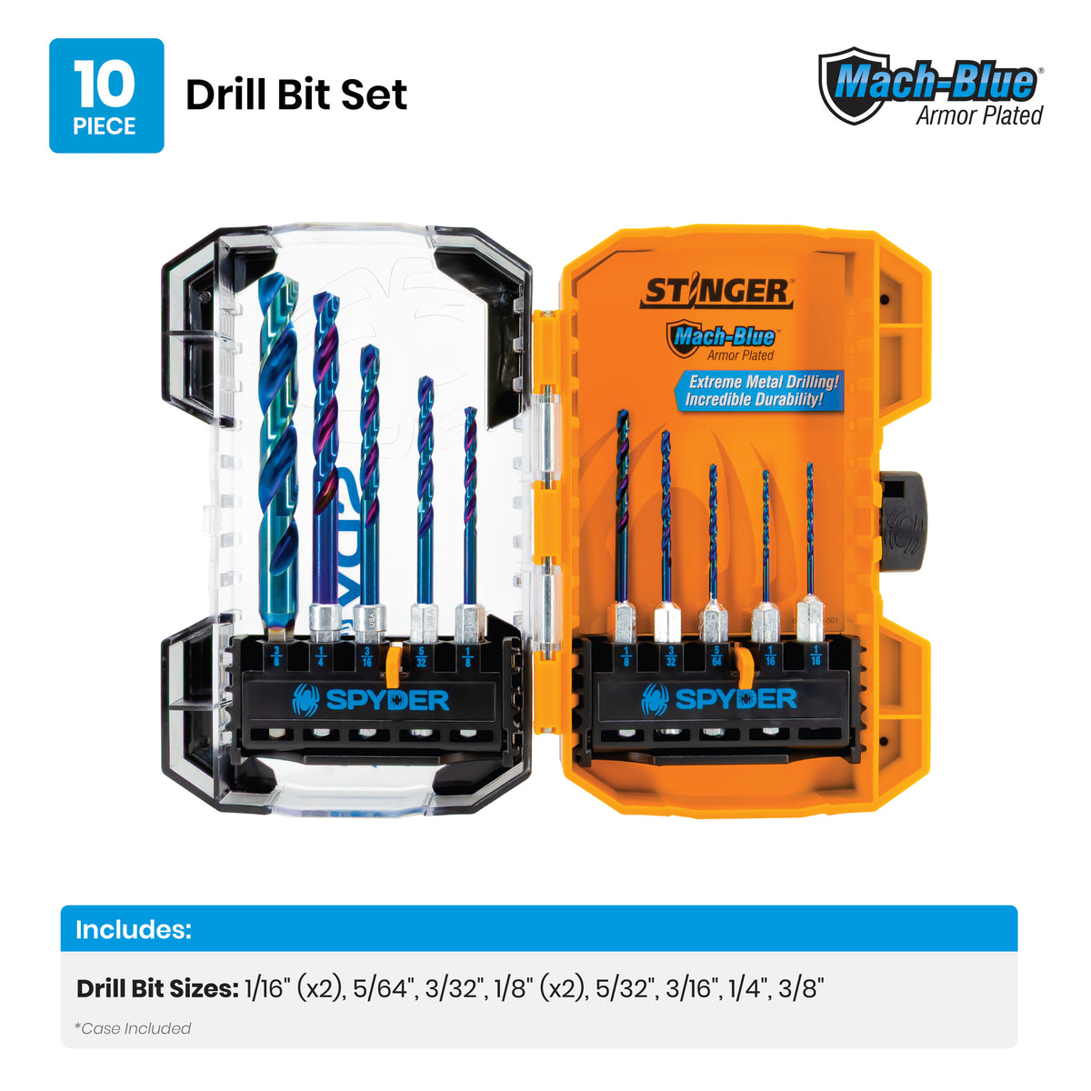 10-Piece Assorted HSS Twist Drill Bit Set Mach-Blue®