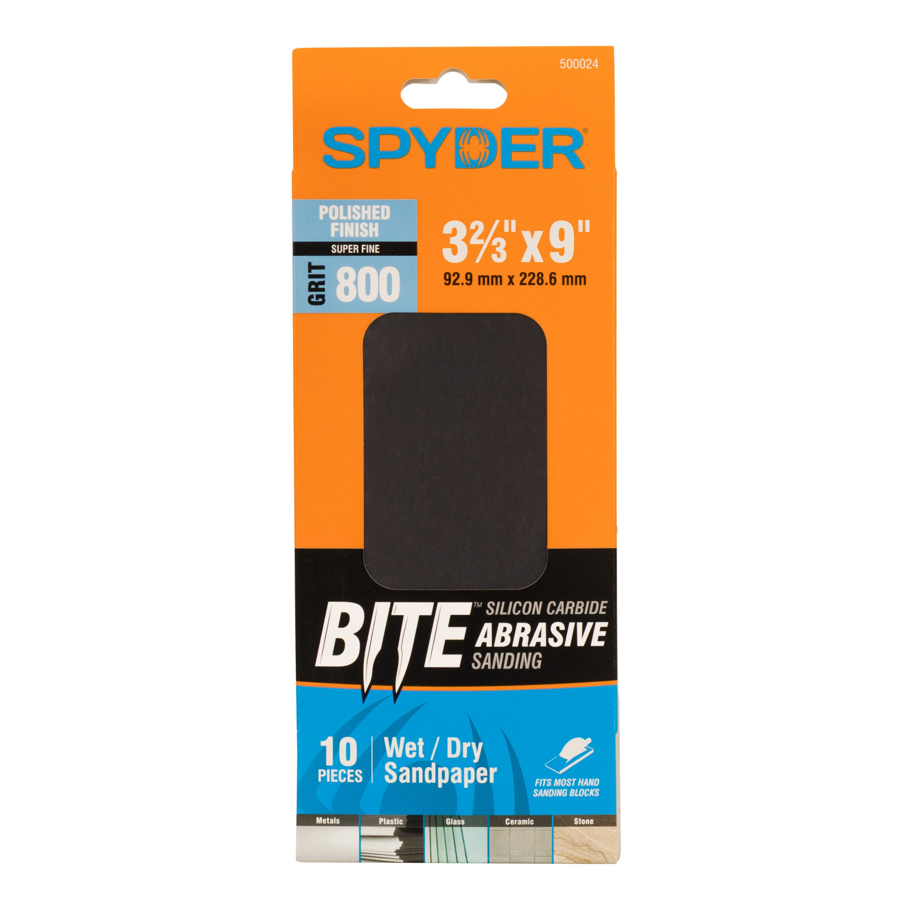 3-2/3" x 9" 800 Grit Silicon Carbide Wet/Dry Sandpaper Sheets (10-Pack)