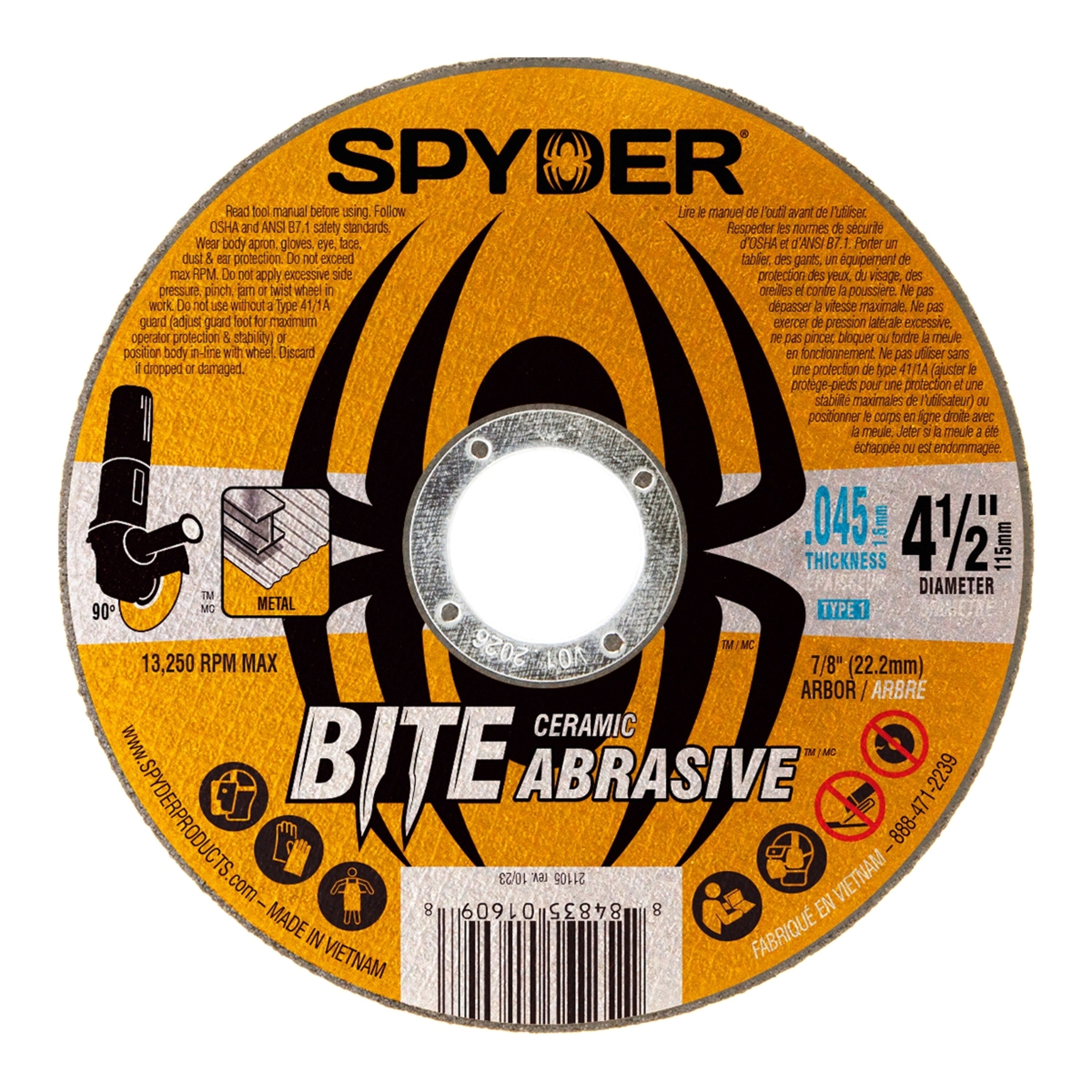 4.5" Bonded Ceramic Abrasive Cut-Off Wheel (Type 1, 7/8" Arbor) Bite™