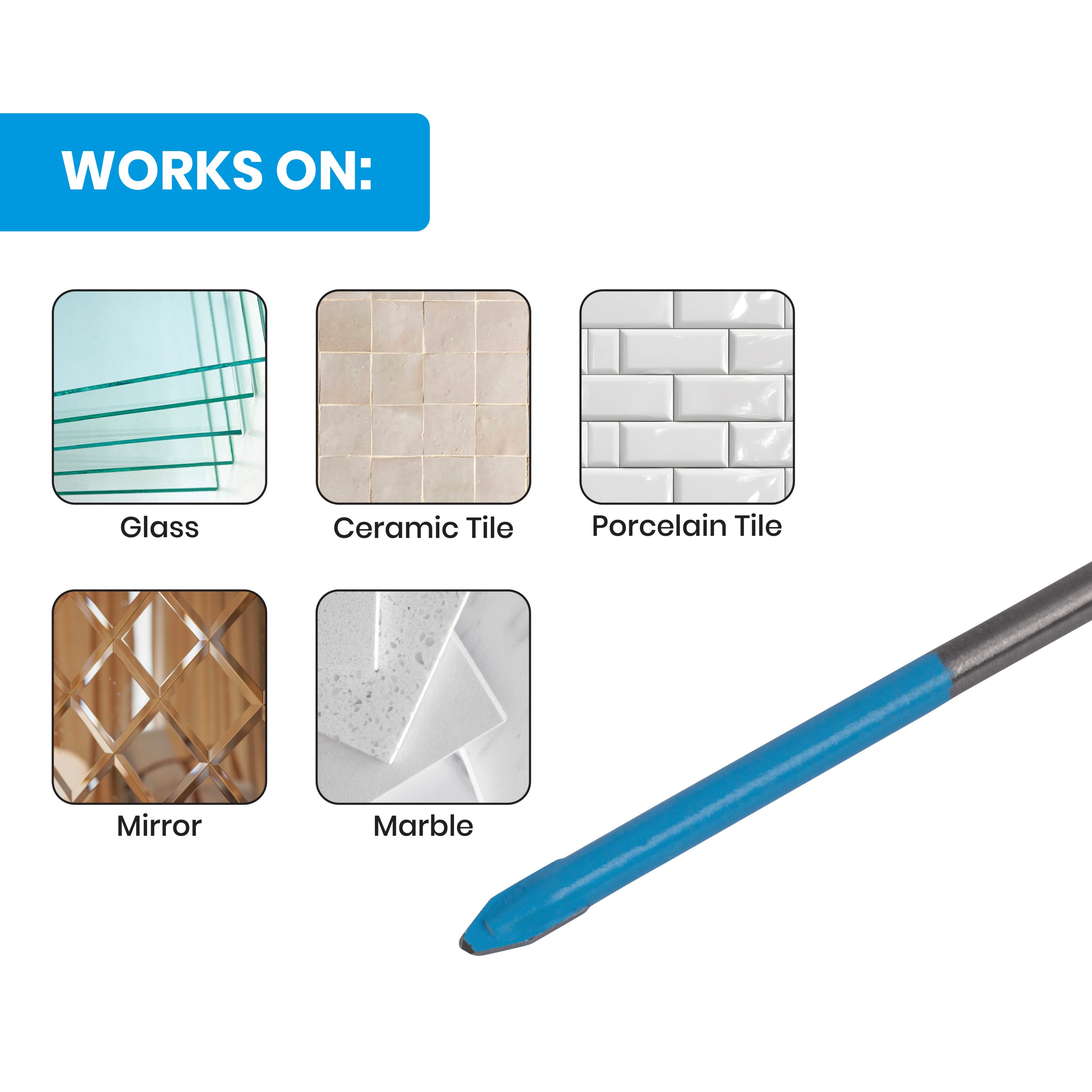 1/8" x 3.5" Quick-Release Hex Shank Carbide-Tipped Glass & Tile Drill Bit