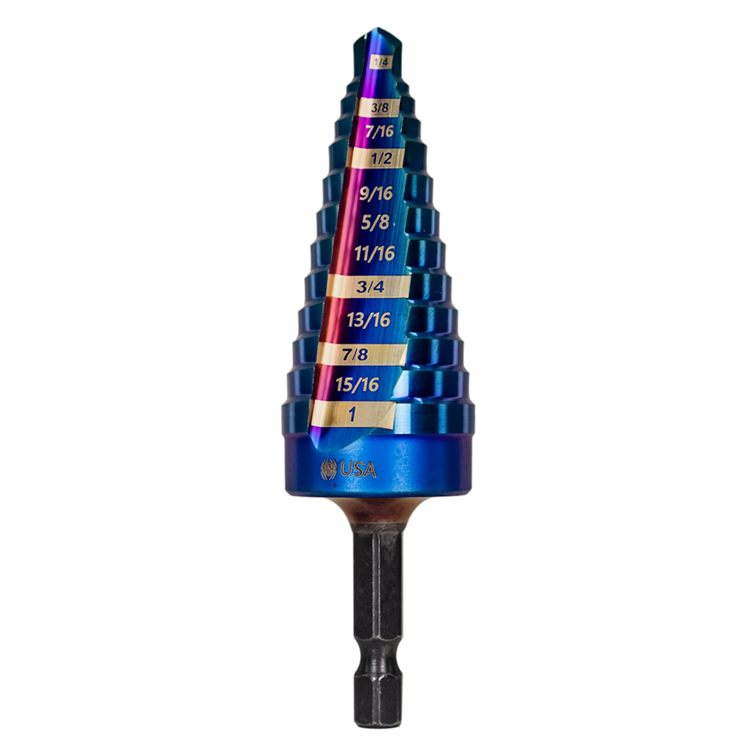 1/4 to 1" Hex Shank 13 Step Drill Bit Stinger™ Mach-Blue™
