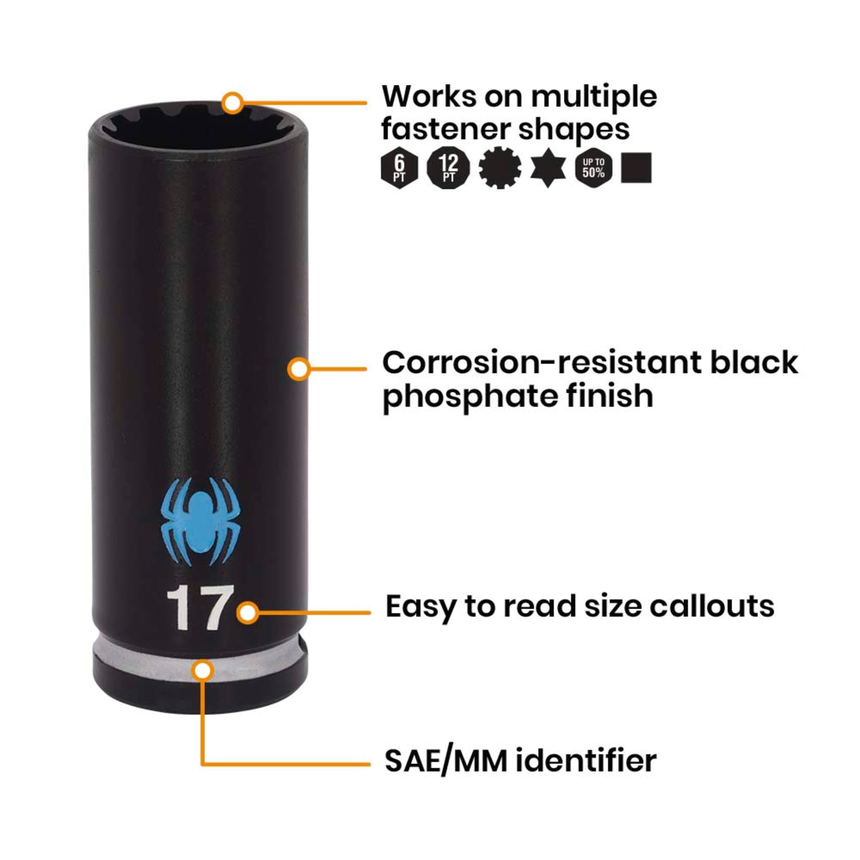 10-Piece 1/2" Drive Metric Deep Impact Socket Set with Adapter