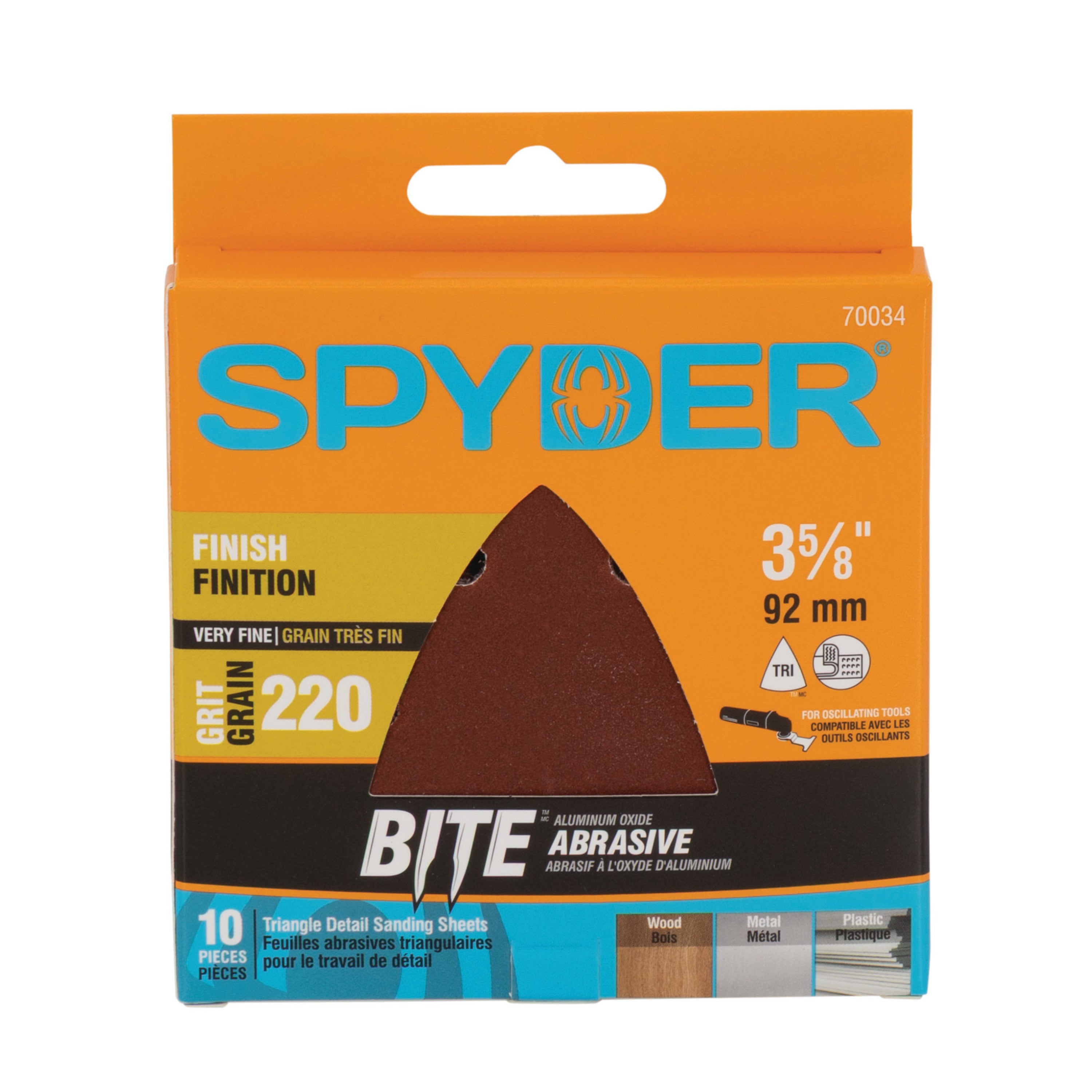 3-5/8" 220-Grit Aluminum Oxide Triangle Detail Sanding Sheets (10-Pack) Sanding