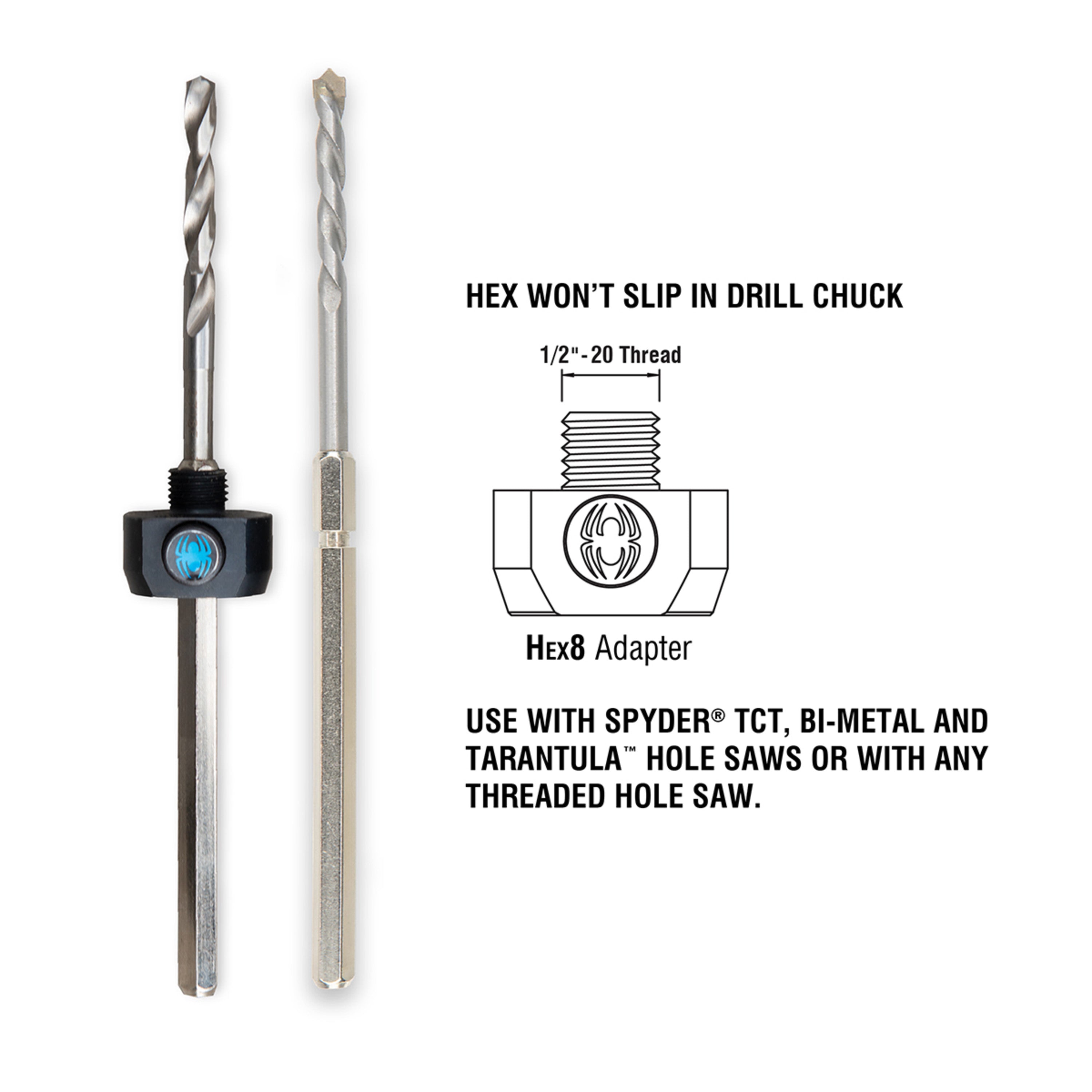 Hex8 3/8" TCT Quick Change Hole Saw Arbor Assembly Rapid Core Eject®