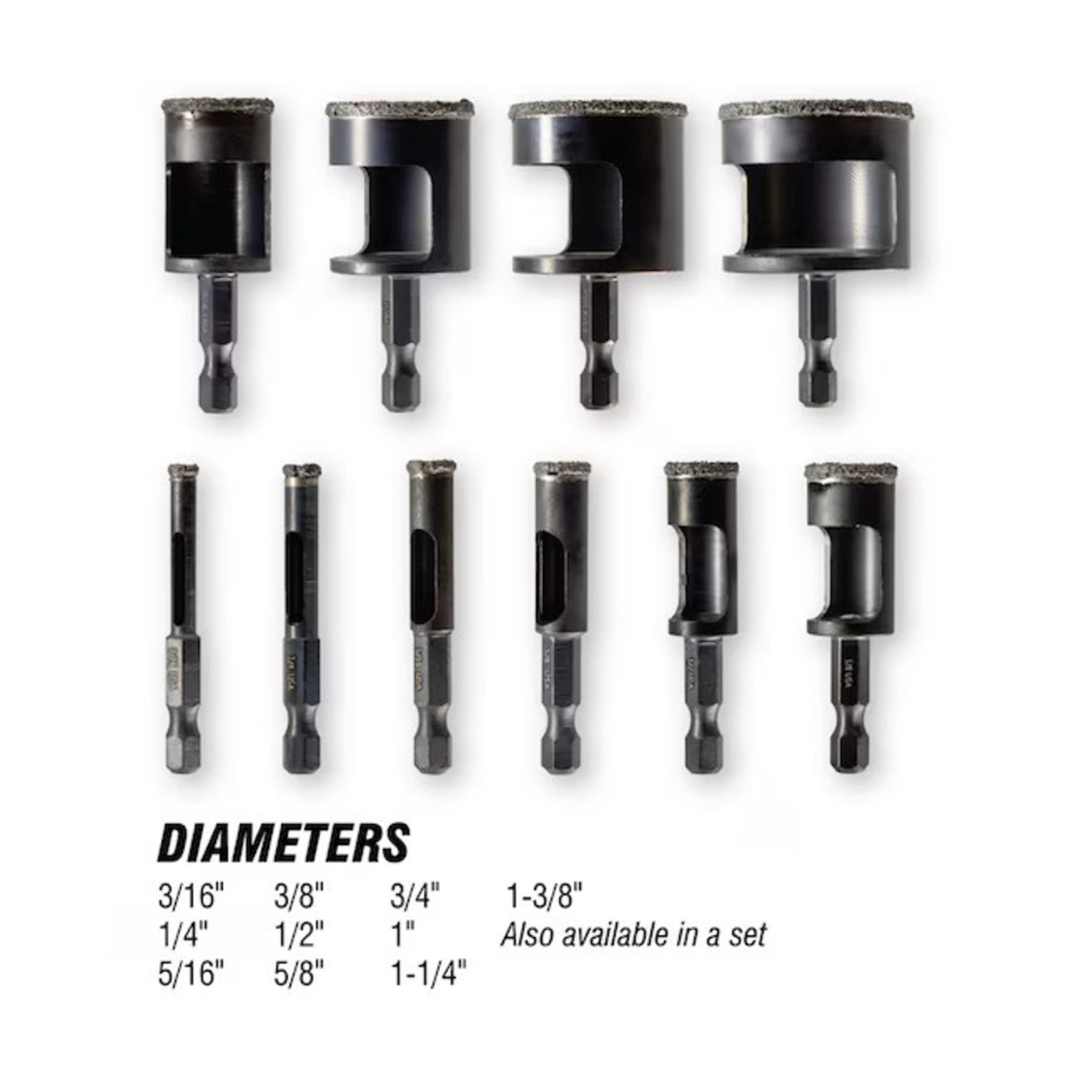 3-Piece Diamond Edge Hole Saw Bit Set (3/16, 1/4, 1/2")