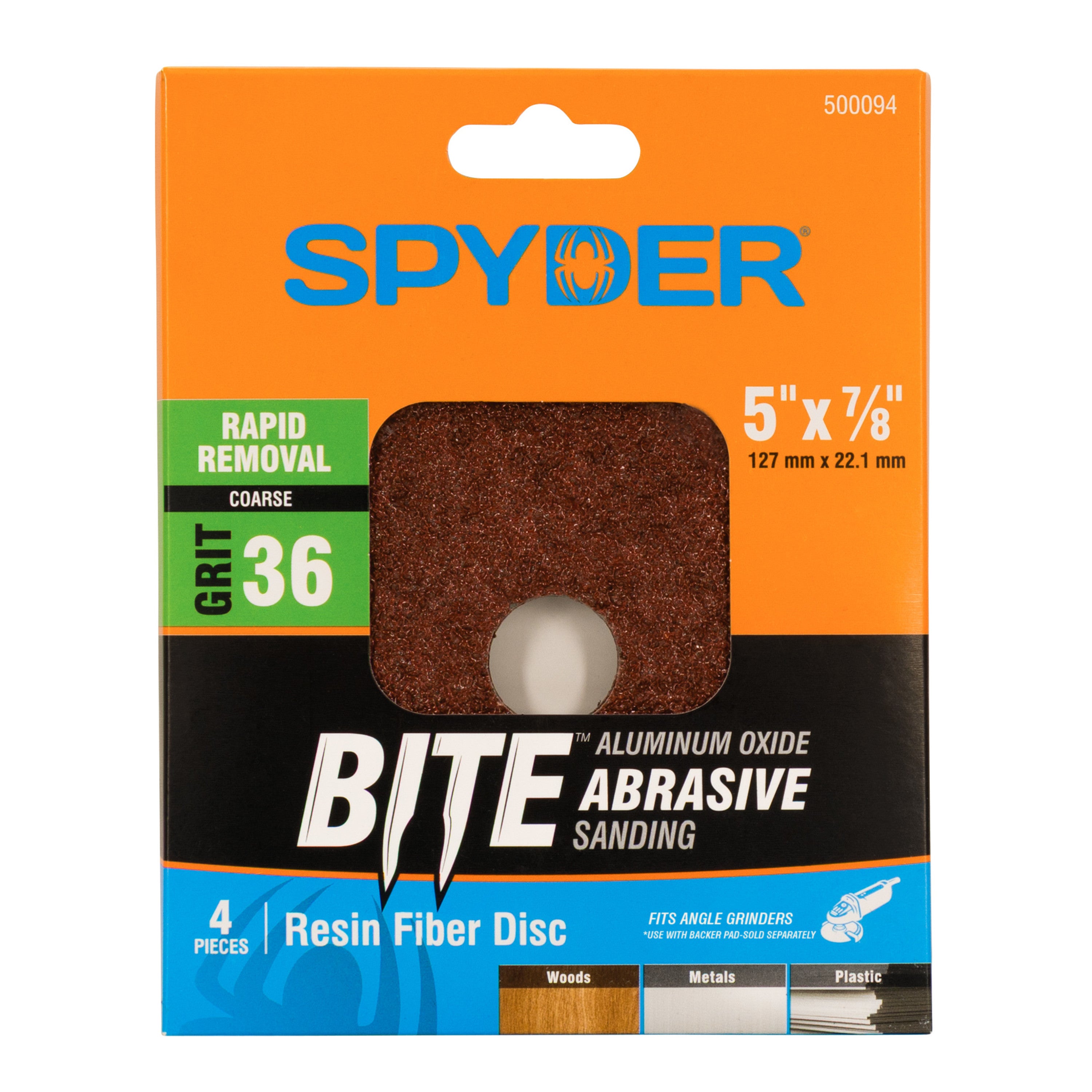 5" x 7/8" 36 Grit Aluminum Oxide Resin Fiber Sanding Discs (4-Pack)