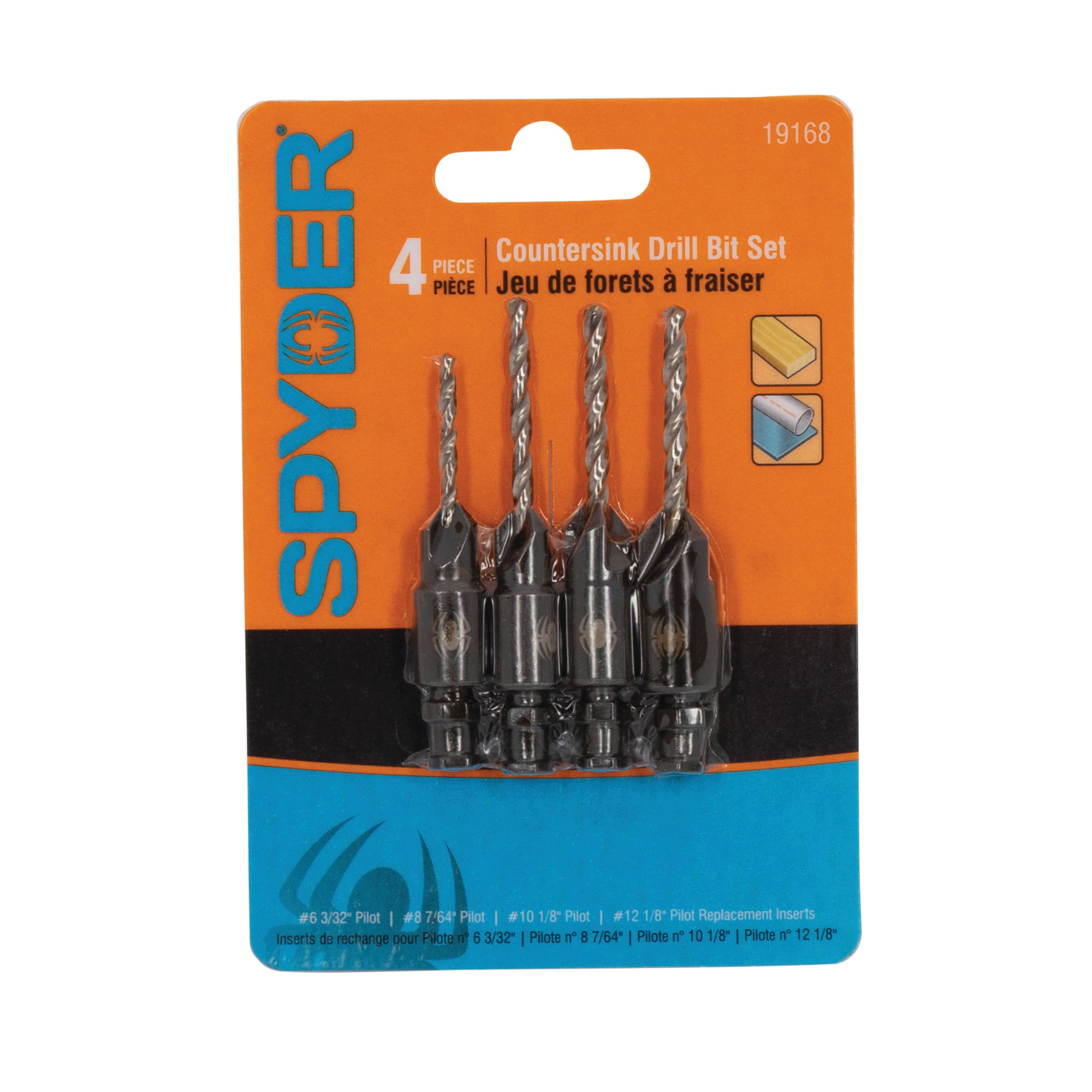 4-Piece HSS Countersink Twist Drill Bit Set (#6, #8, #10, #12) (3/32", 7/64", 1/8")