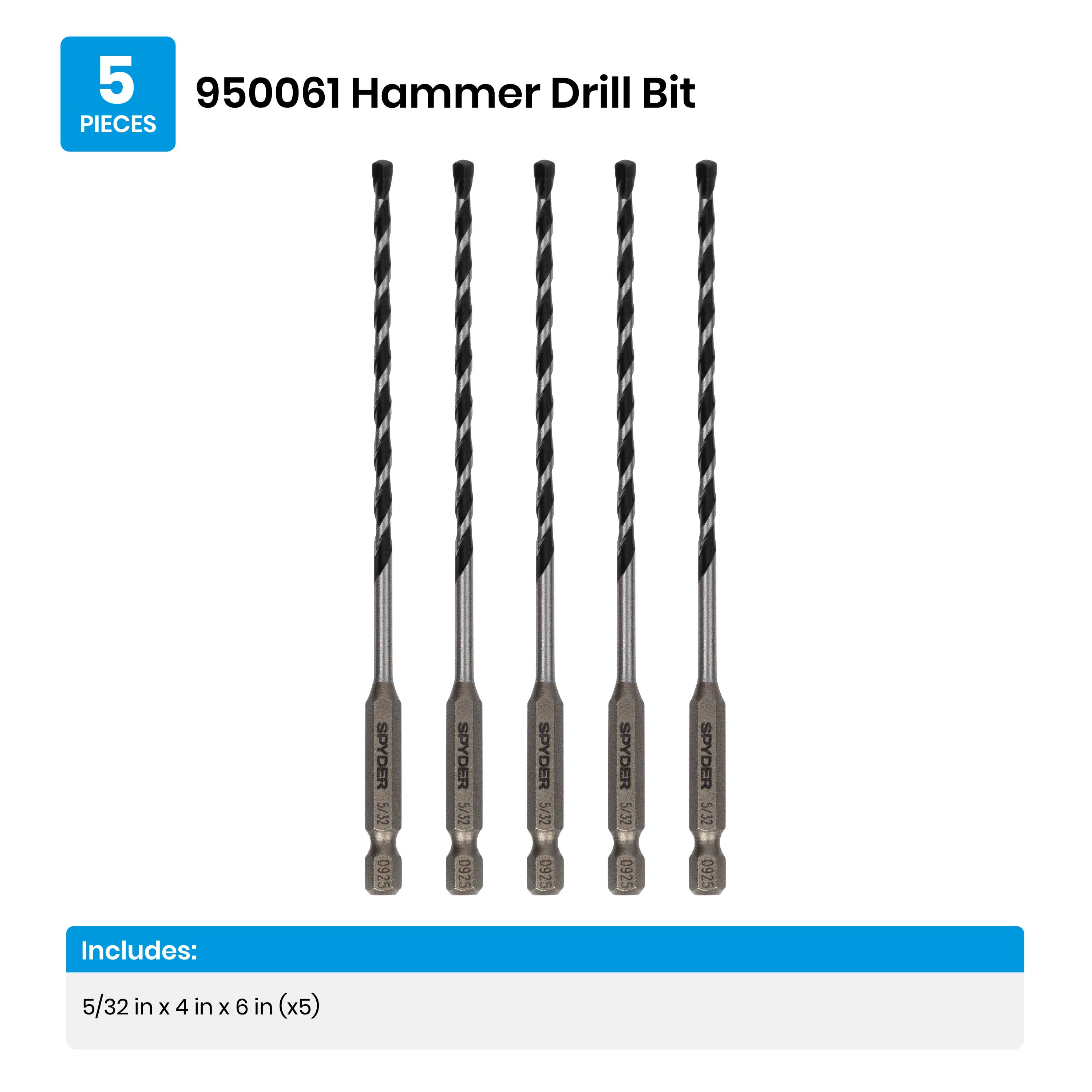 5/32" x 6" Impact Shank Hammer Drill Bit (5-Pack)