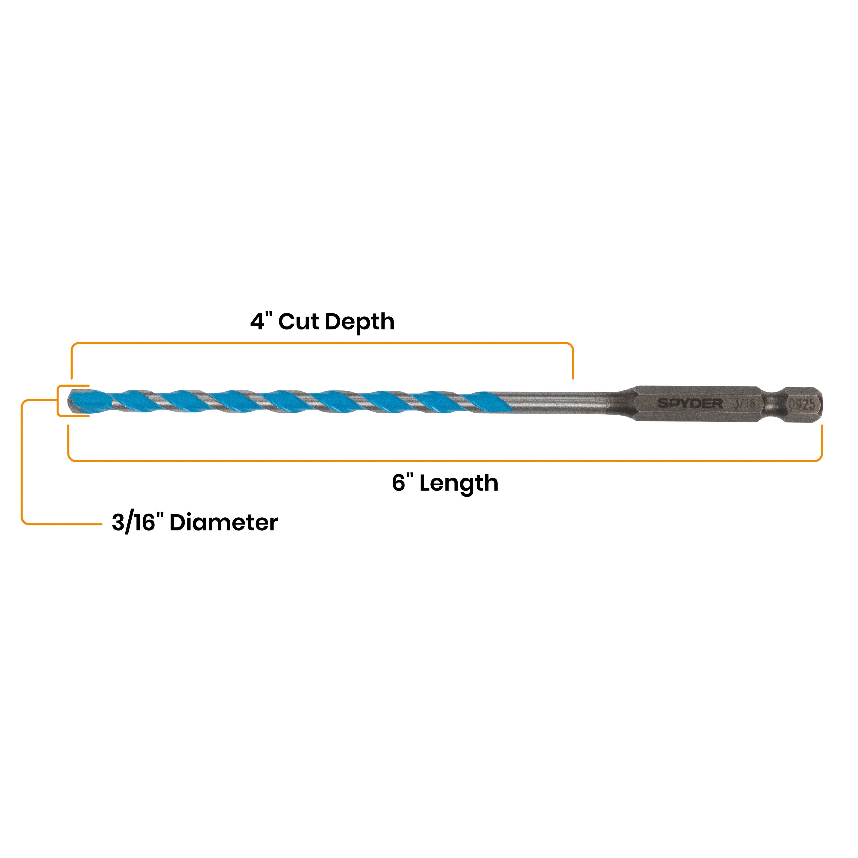 3/16" x 6" Impact Shank Carbide-Tipped Multiconstruction Masonry Drill Bit