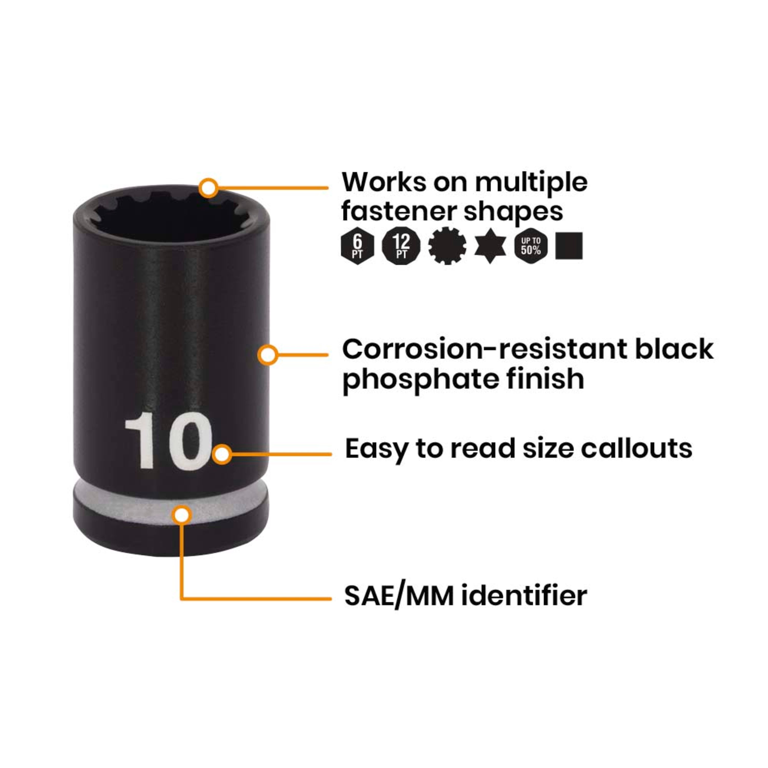 10-Piece 3/8" Drive Metric Impact Socket Set with Adapter