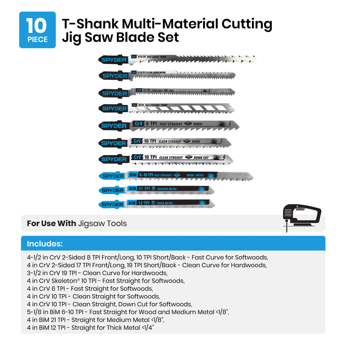 10-Piece T-Shank Metal And Wood Cutting Jig Saw Blade Set Skeleton™