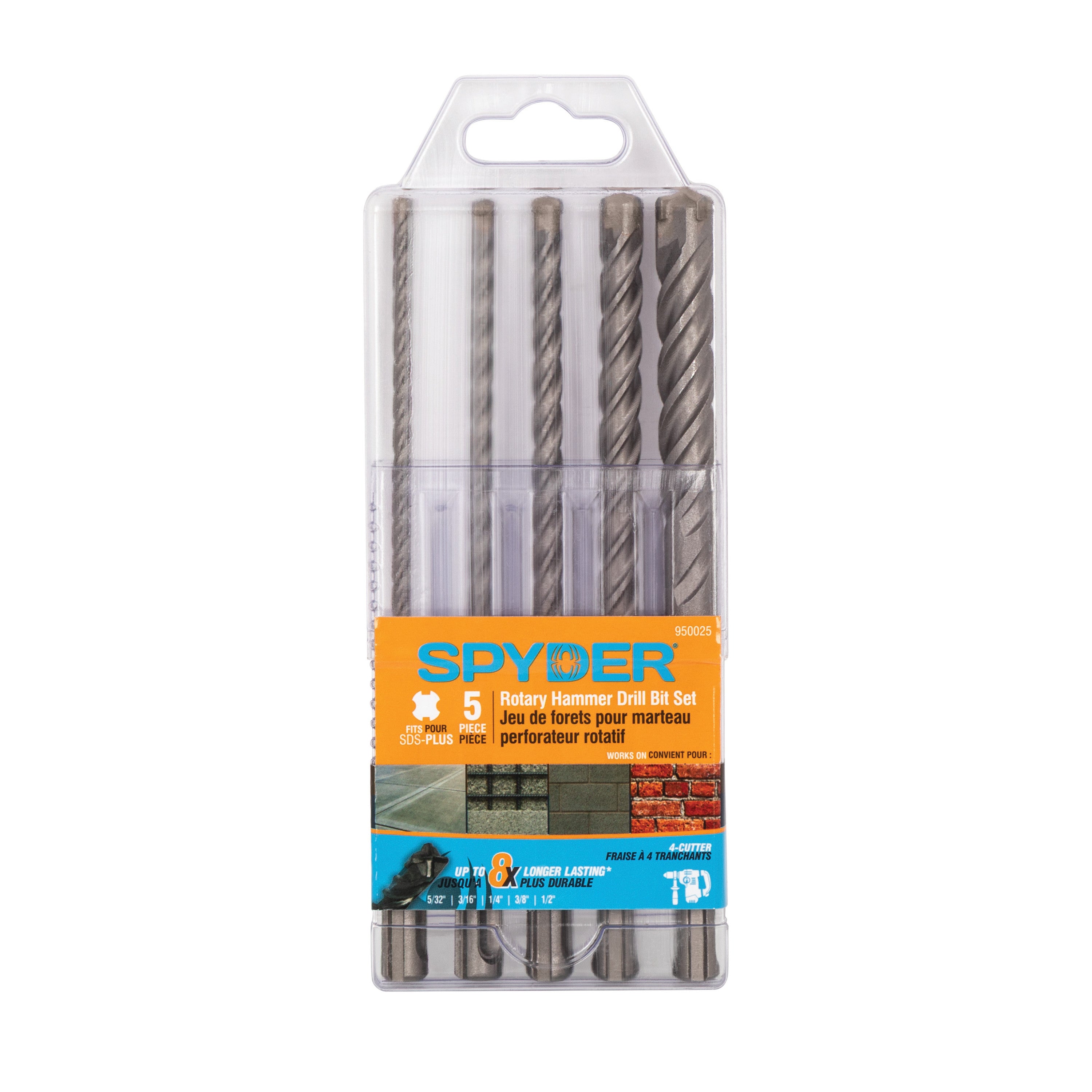 5-Piece SDS-Plus Rotary Hammer Drill Bit Set for Masonry & Concrete