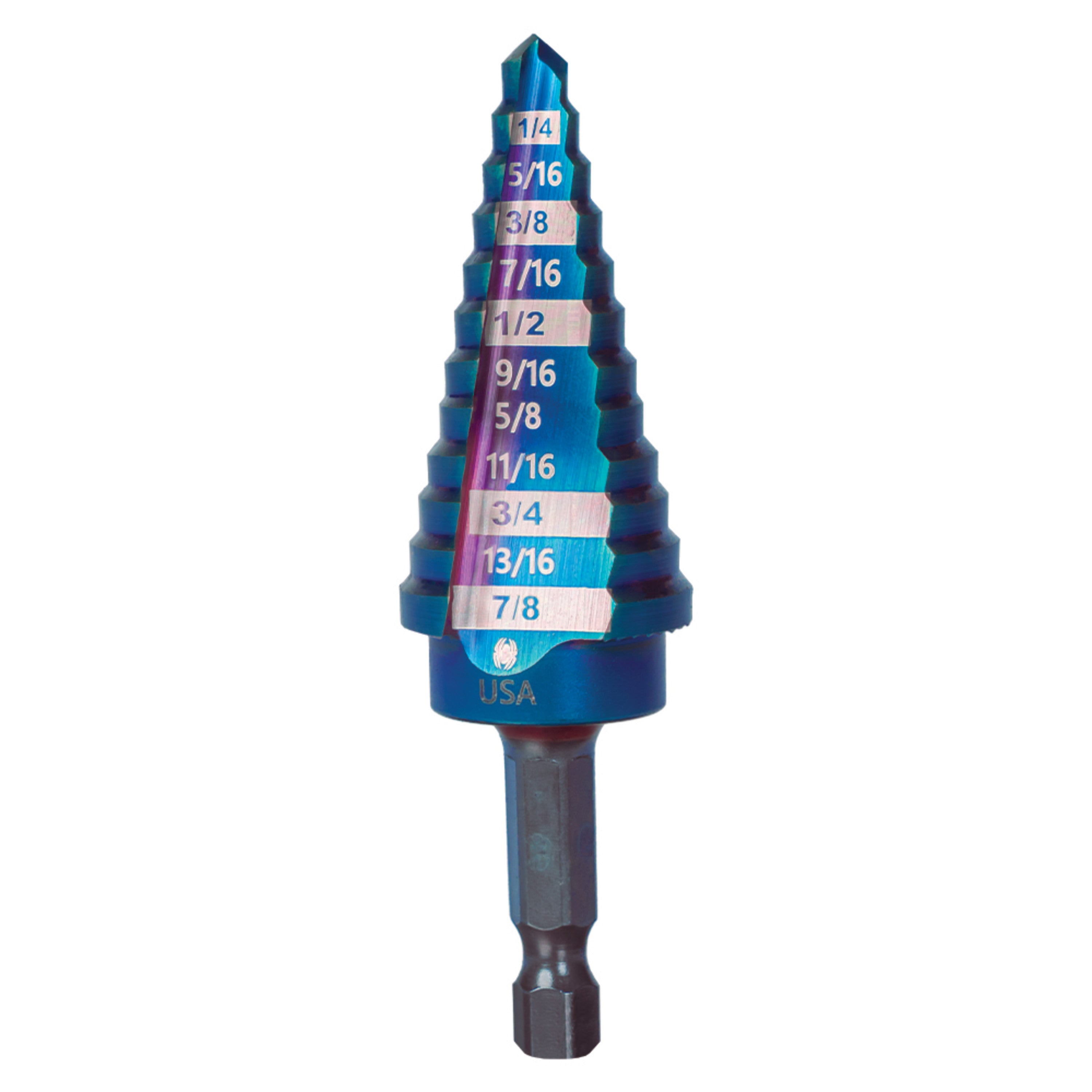 3/16 to 7/8" Hex Shank 12 Step Drill Bit Stinger™ Mach-Blue™