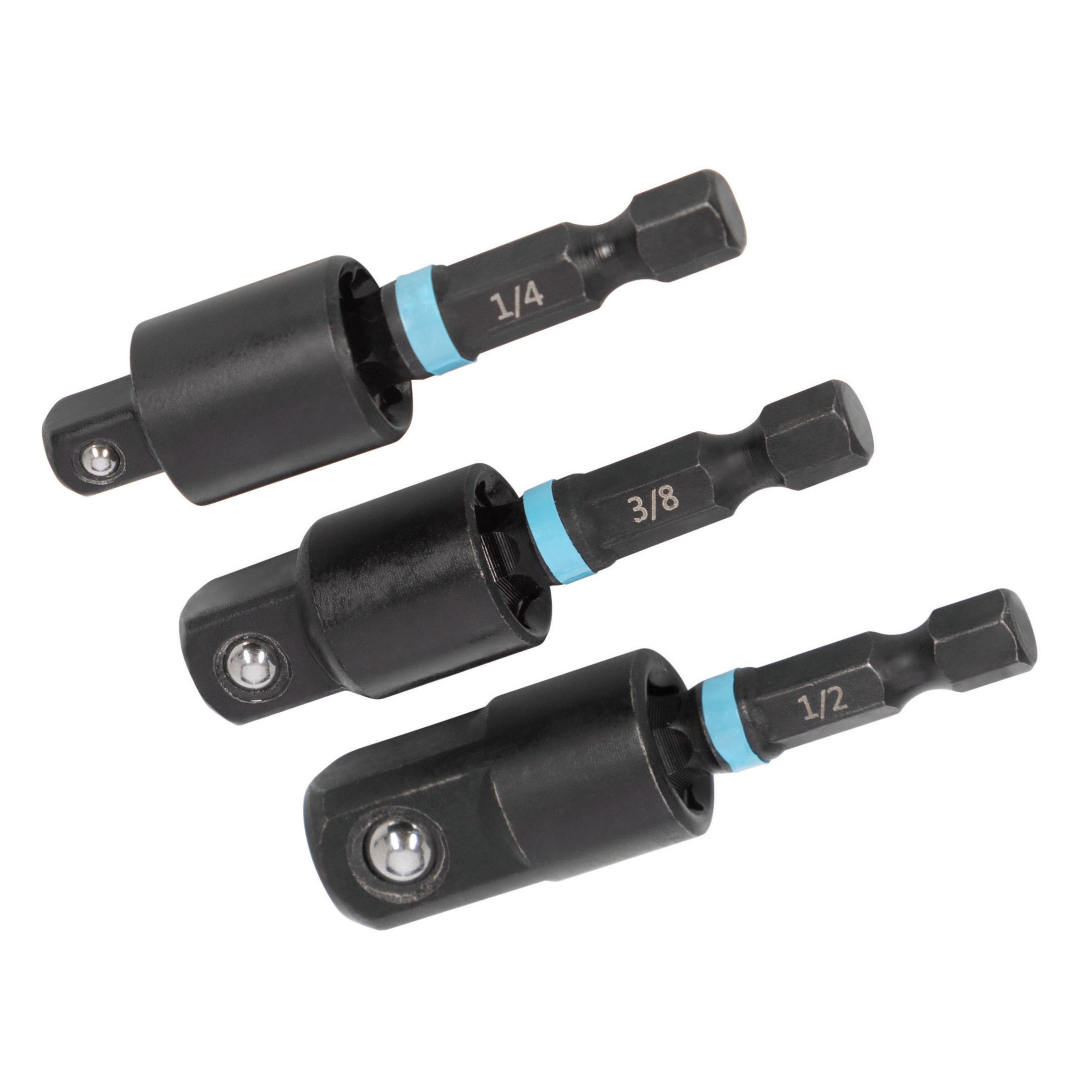 3-Piece 3" Swivel Joint Socket Adapter Set (1/4, 3/8, & 1/2")