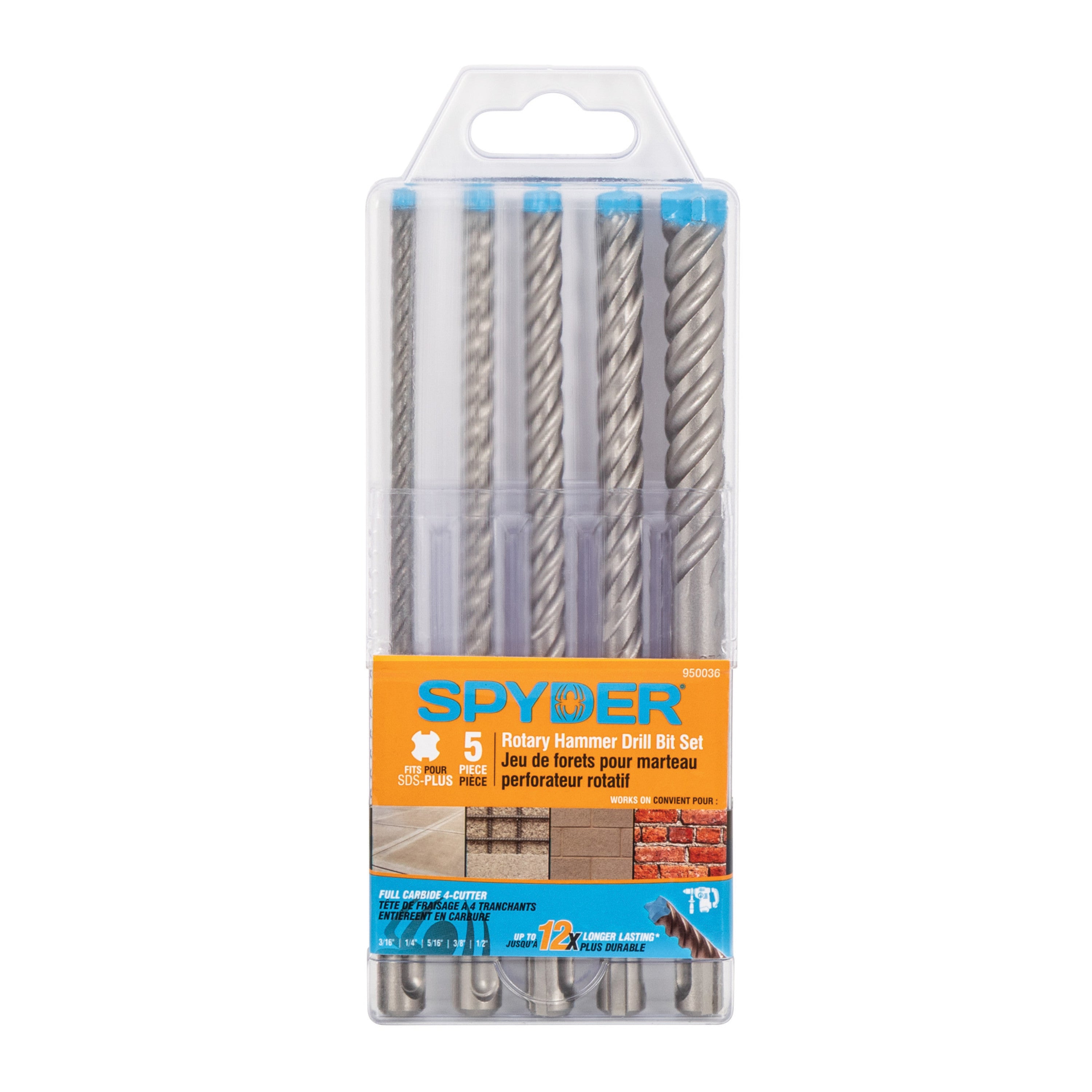 5-Piece SDS-Plus 4-Cutter Full-Carbide Rotary Hammer Drill Bit Set