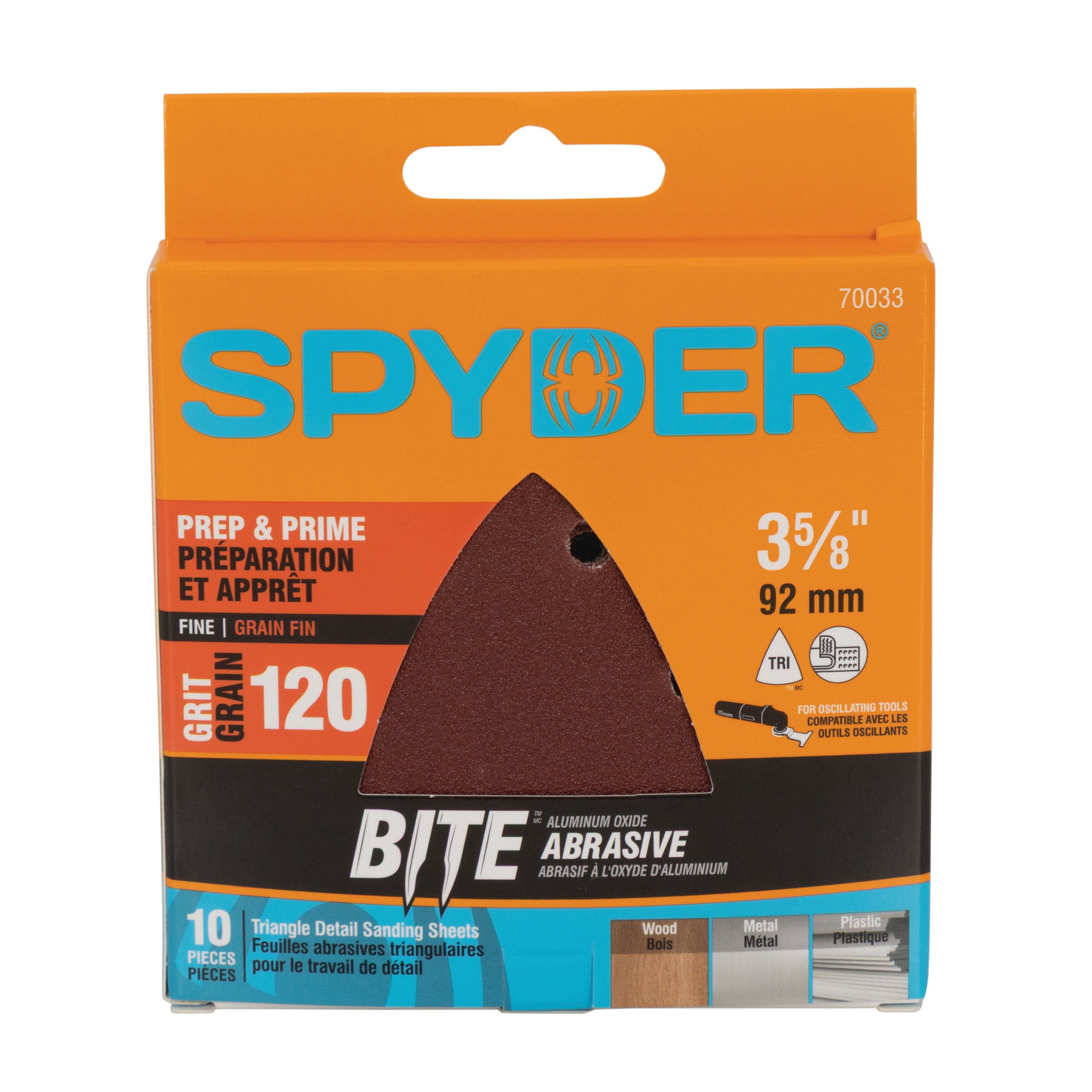 3-5/8" 120-Grit Aluminum Oxide Triangle Detail Sanding Sheets (10-Pack) Sanding