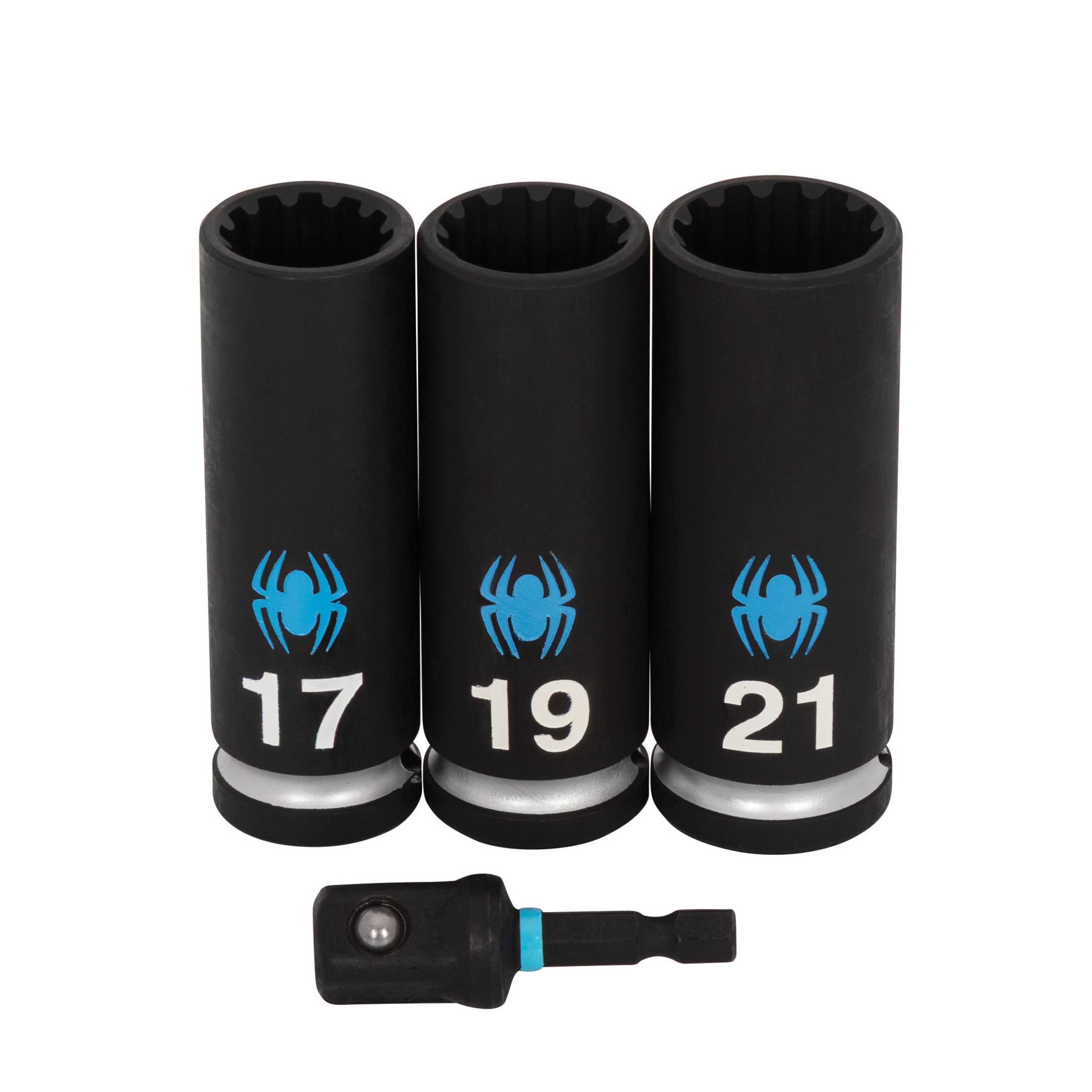 4-Piece 1/2" Drive Universal Spline Impact Socket Set with Impact Adapter, Metric (17, 19, 21mm)