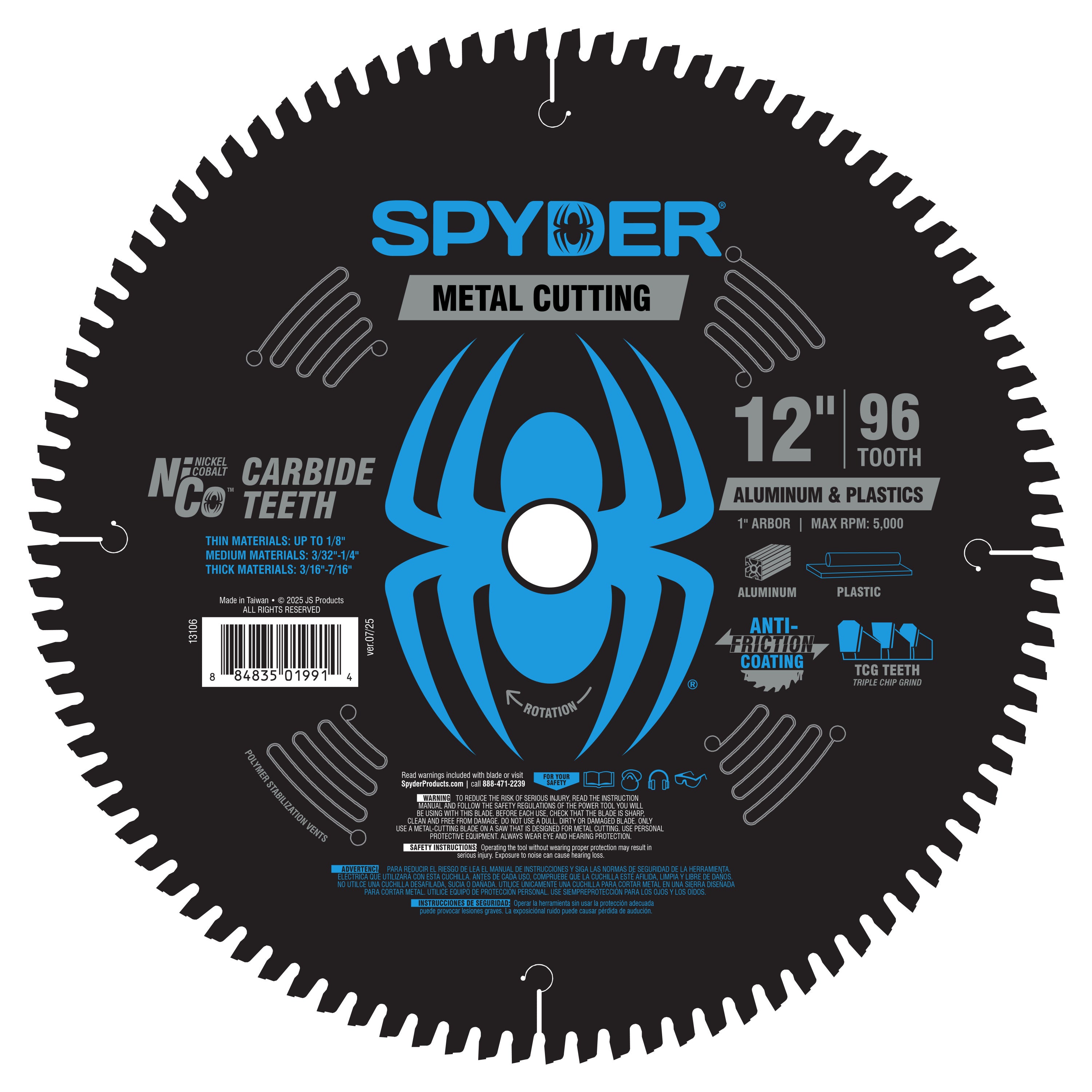 12" 96-Tooth Saw Blade for Medium Aluminum & Plastic