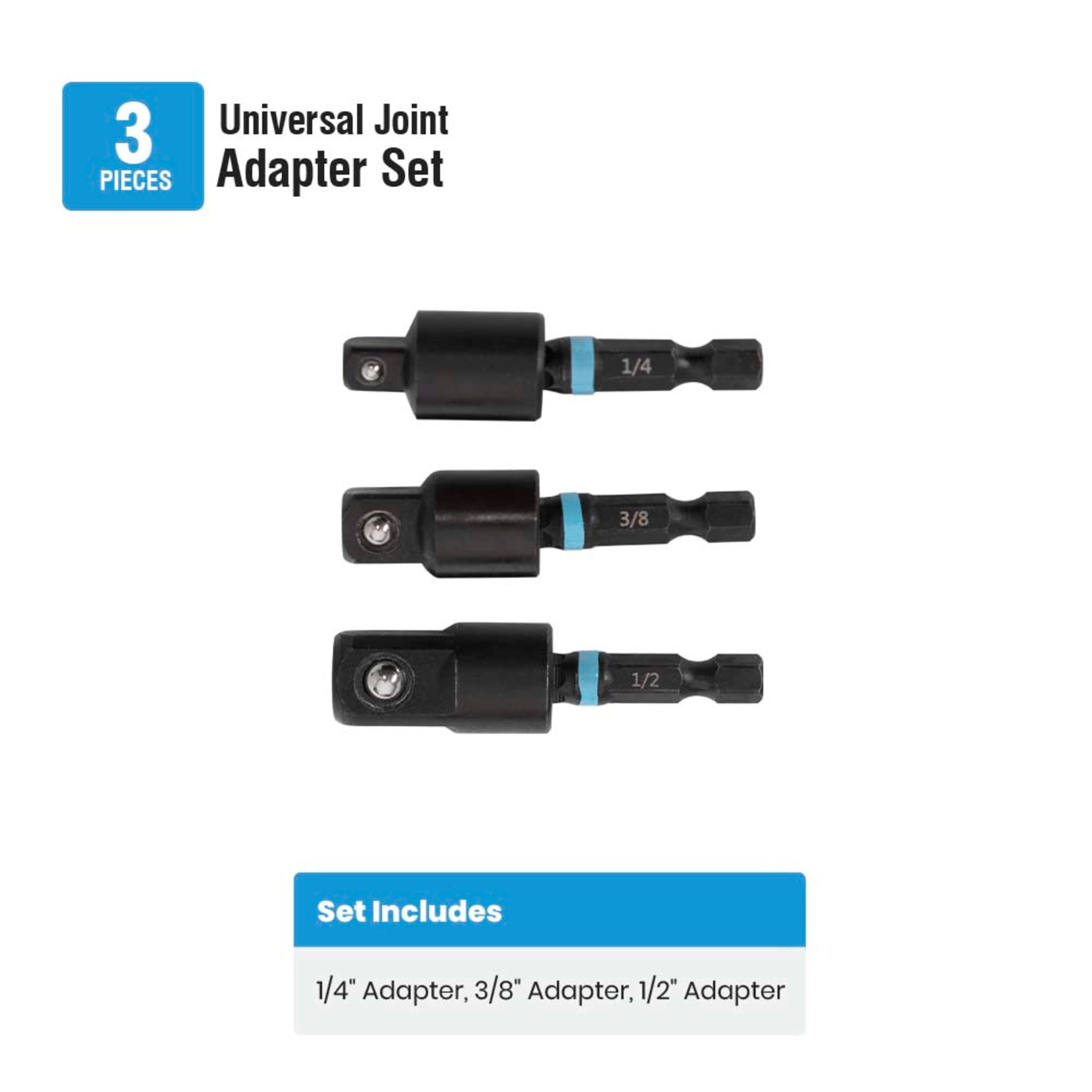3-Piece 3" Swivel Joint Socket Adapter Set (1/4, 3/8, & 1/2")