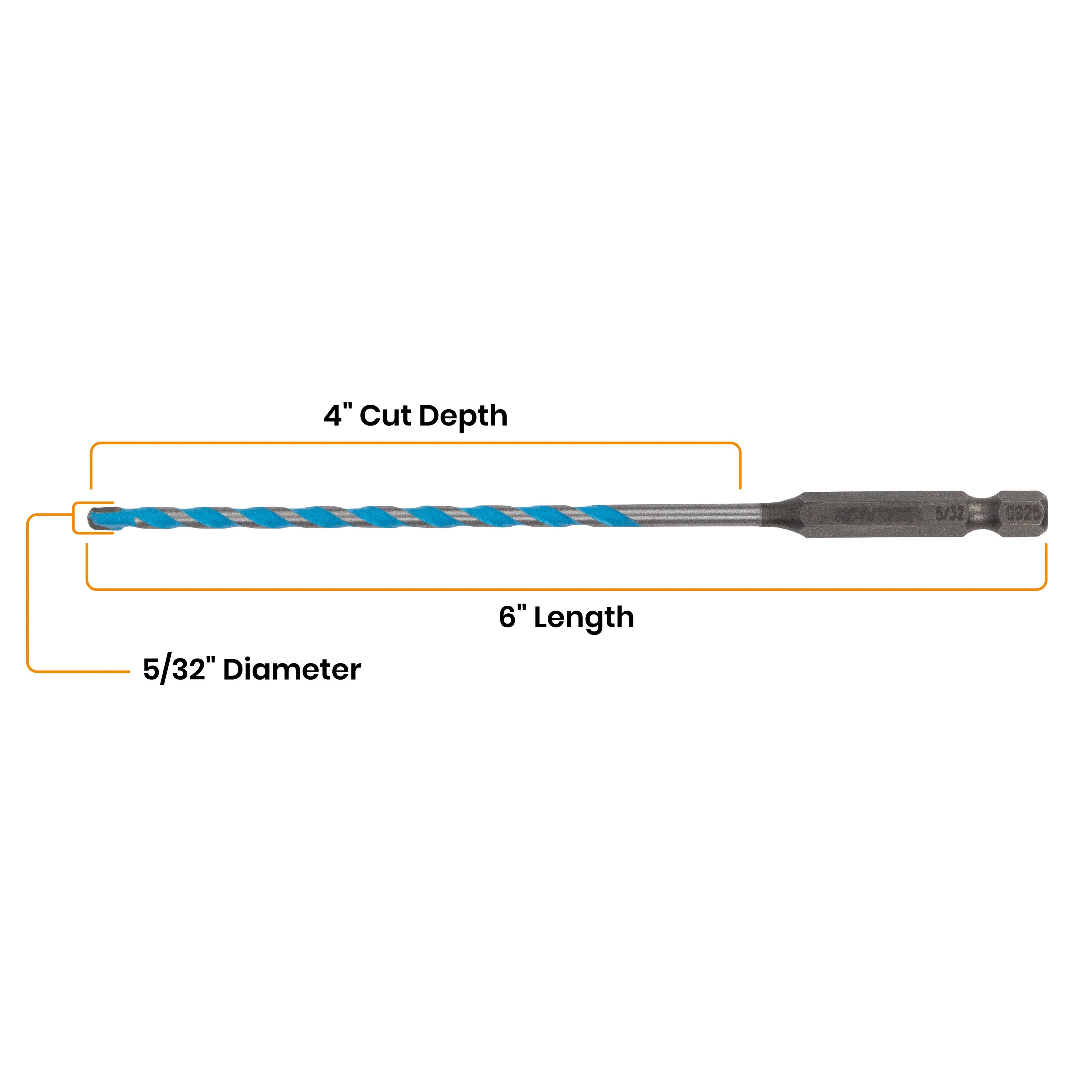 5/32" x 6" Impact Shank Carbide-Tipped Multiconstruction Masonry Drill Bit