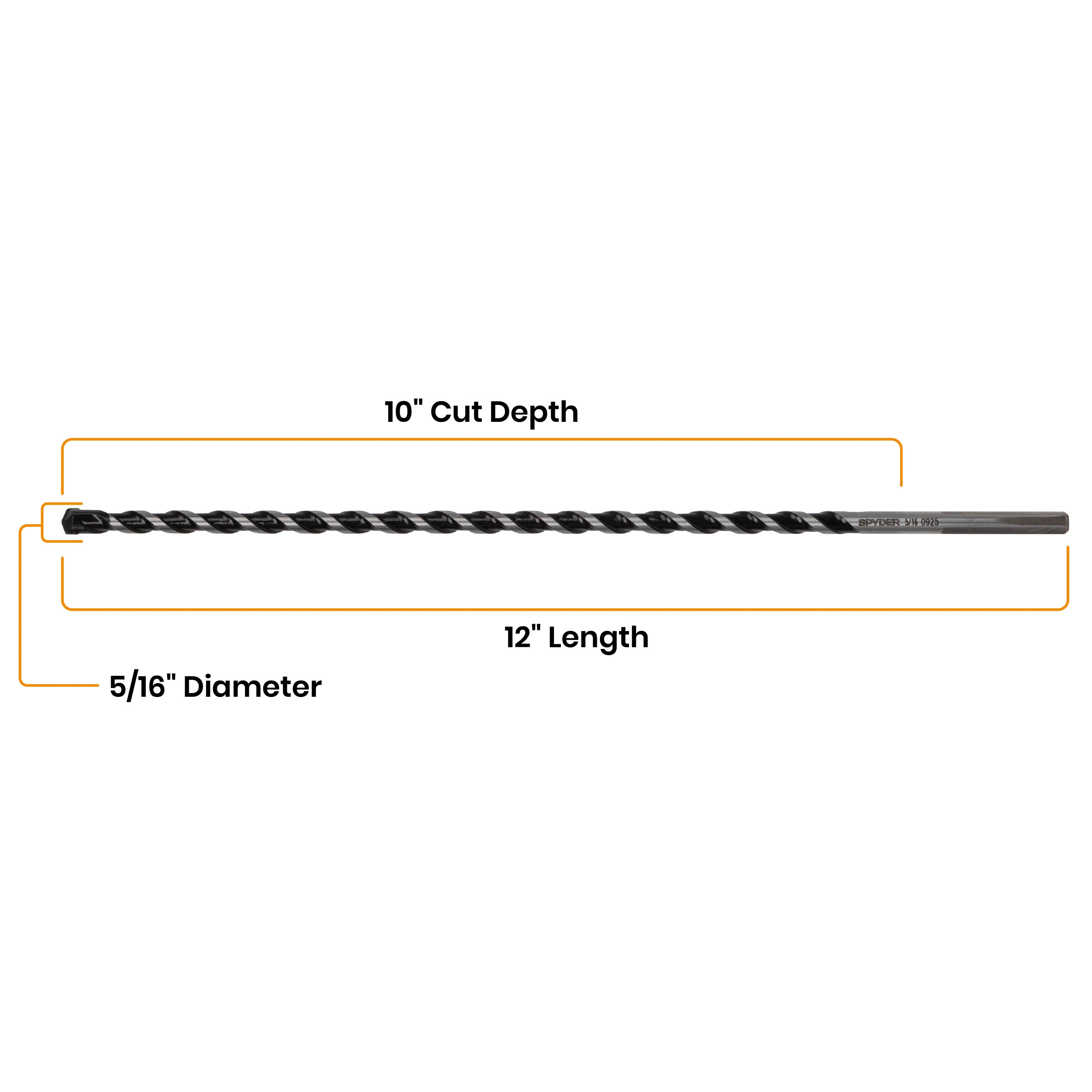 5/16" x 12" Three-Flat Grip Shank Rotary Hammer Drill Bit