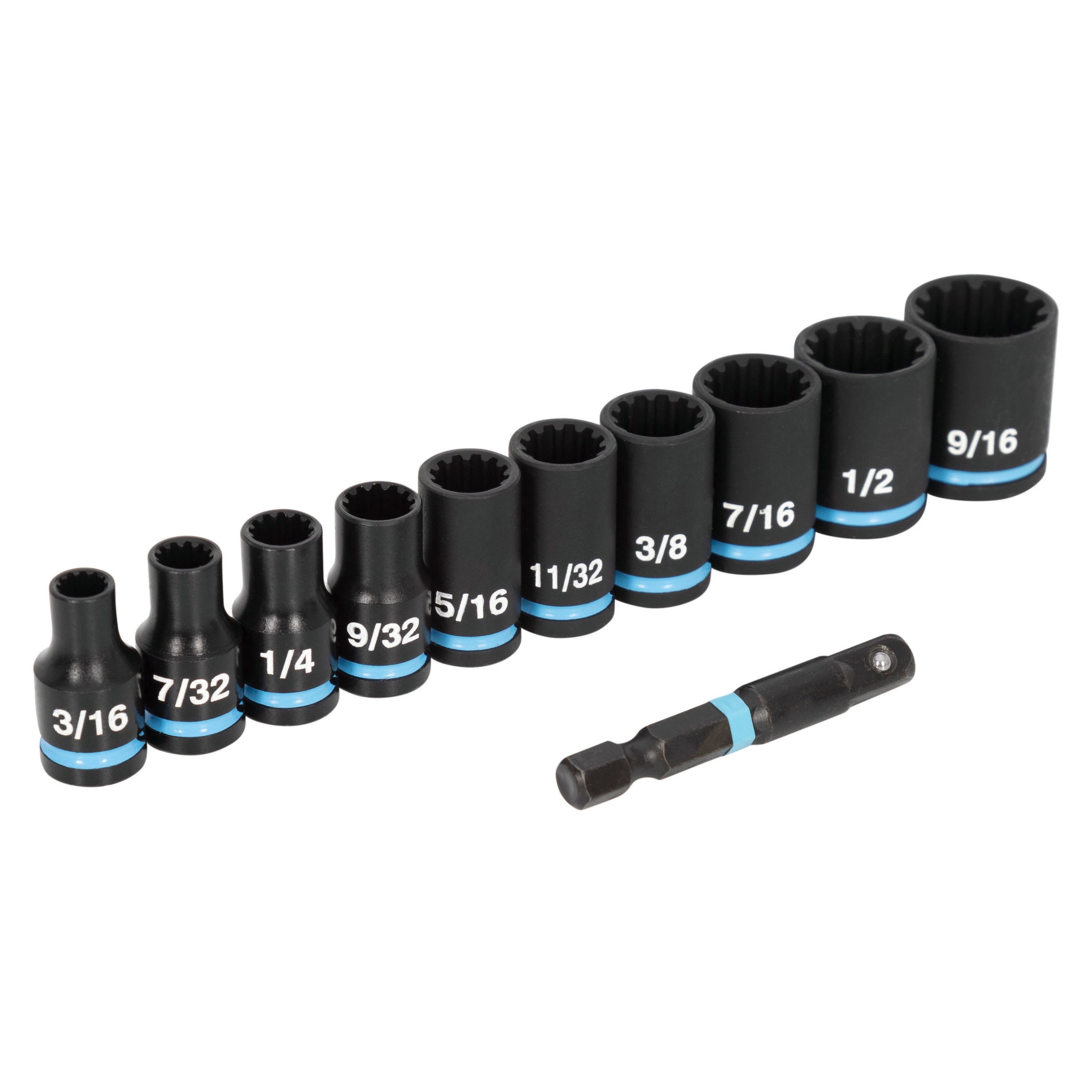 11-Piece 1/4" Drive SAE Shallow Impact Socket Set with Adapter