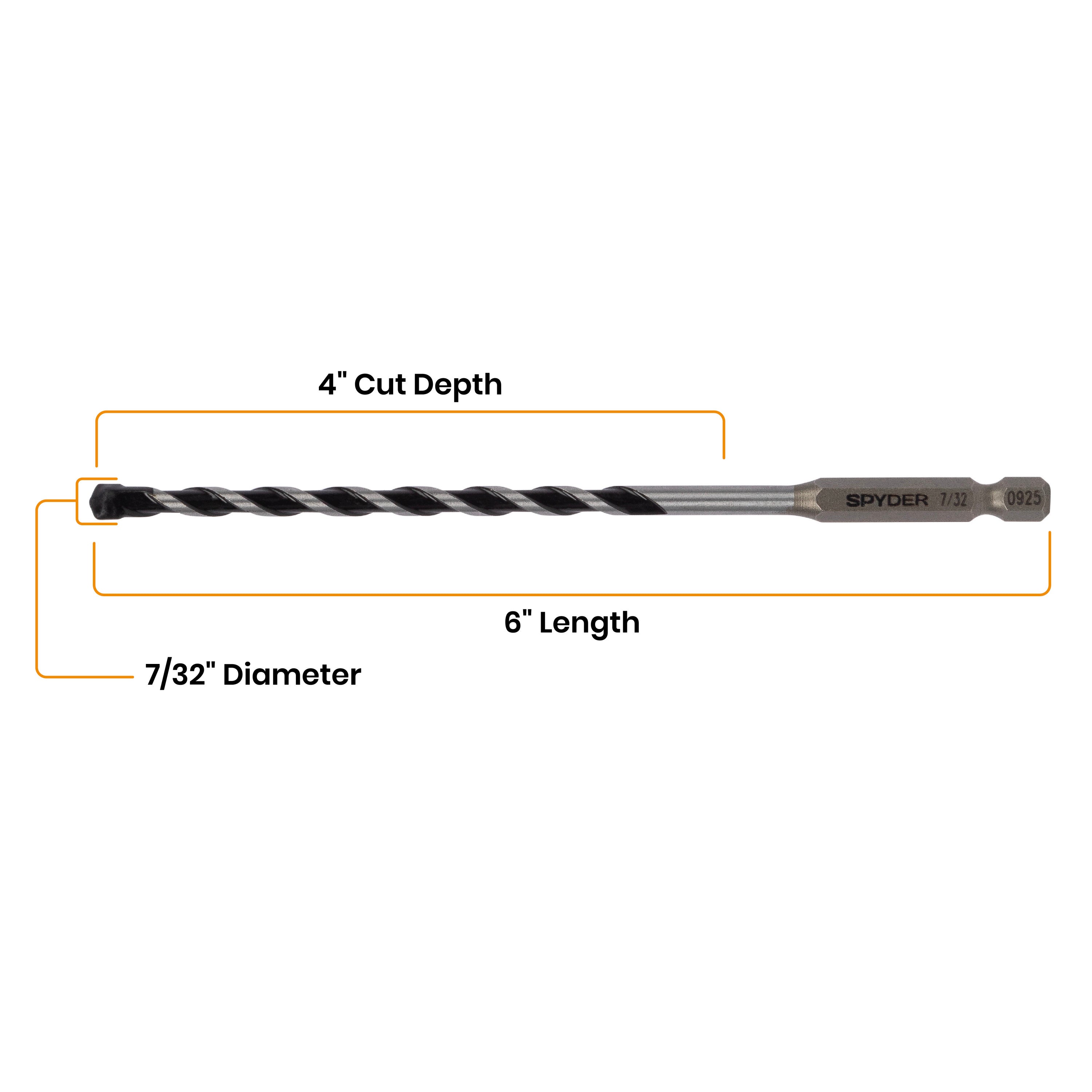 7/32" x 6" Impact Shank Hammer Drill Bit