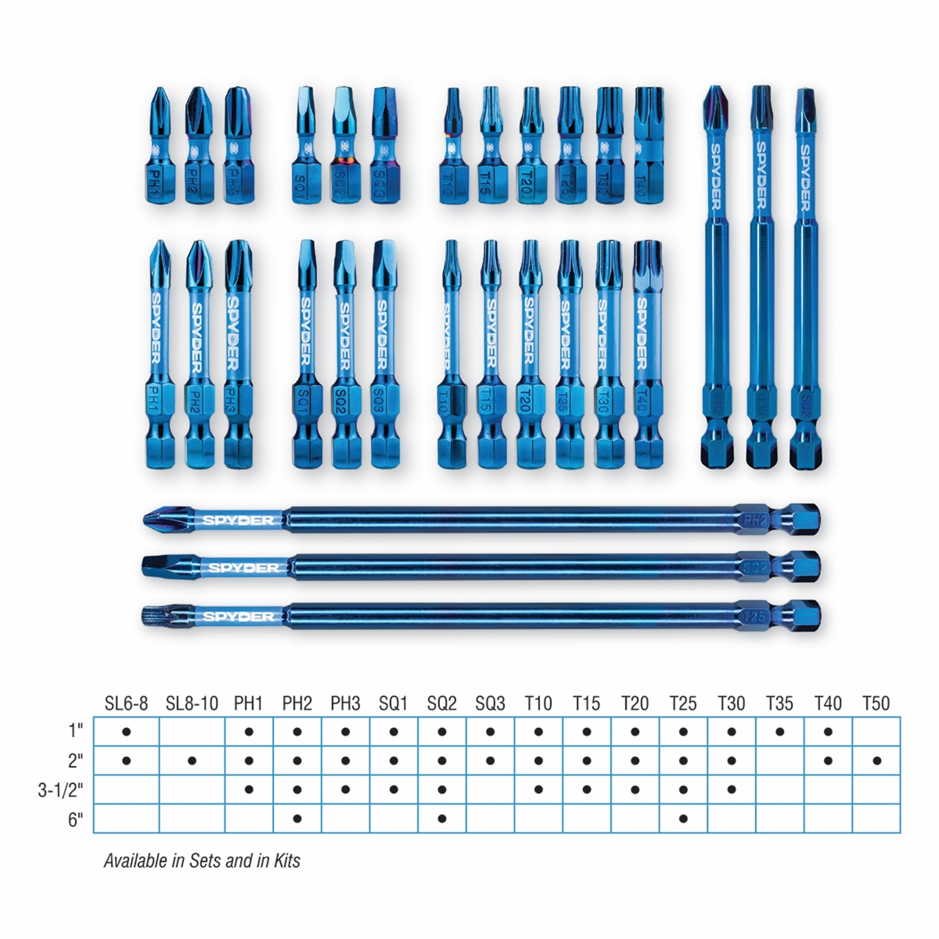 8-Piece 1" Impact Driver Bit Kit (PH1, PH2, SQ1, SQ2, T20, T25x2 & 3" Bit Holder) Stinger™