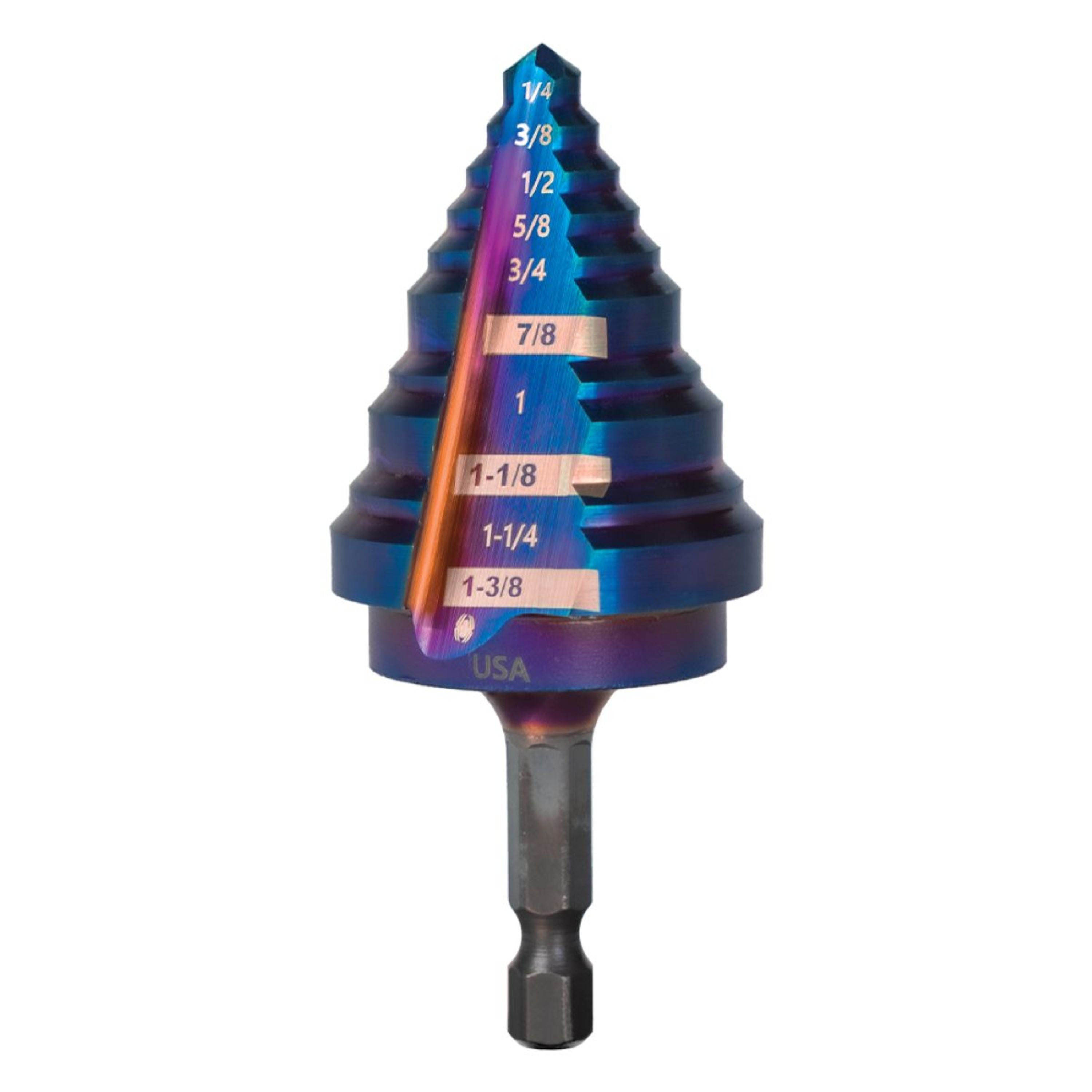 1/4 to 1-3/8" Hex Shank 10 Step Drill Bit Mach-Blue®