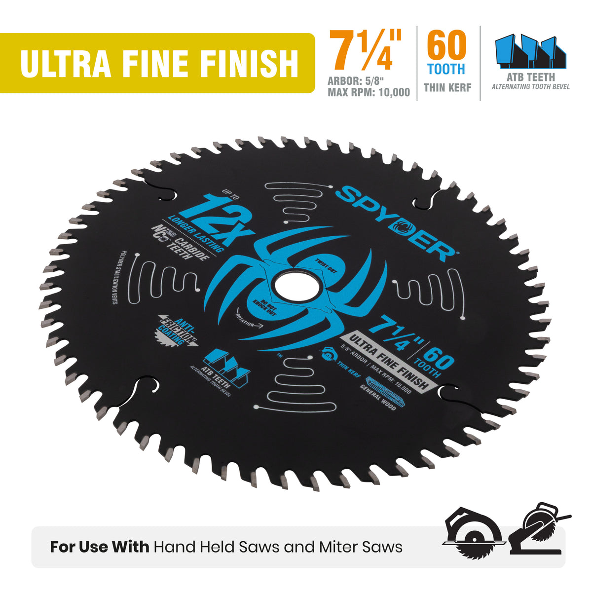 7-1/4" 60-Tooth Ultra Fine Finish Saw Blade for Wood