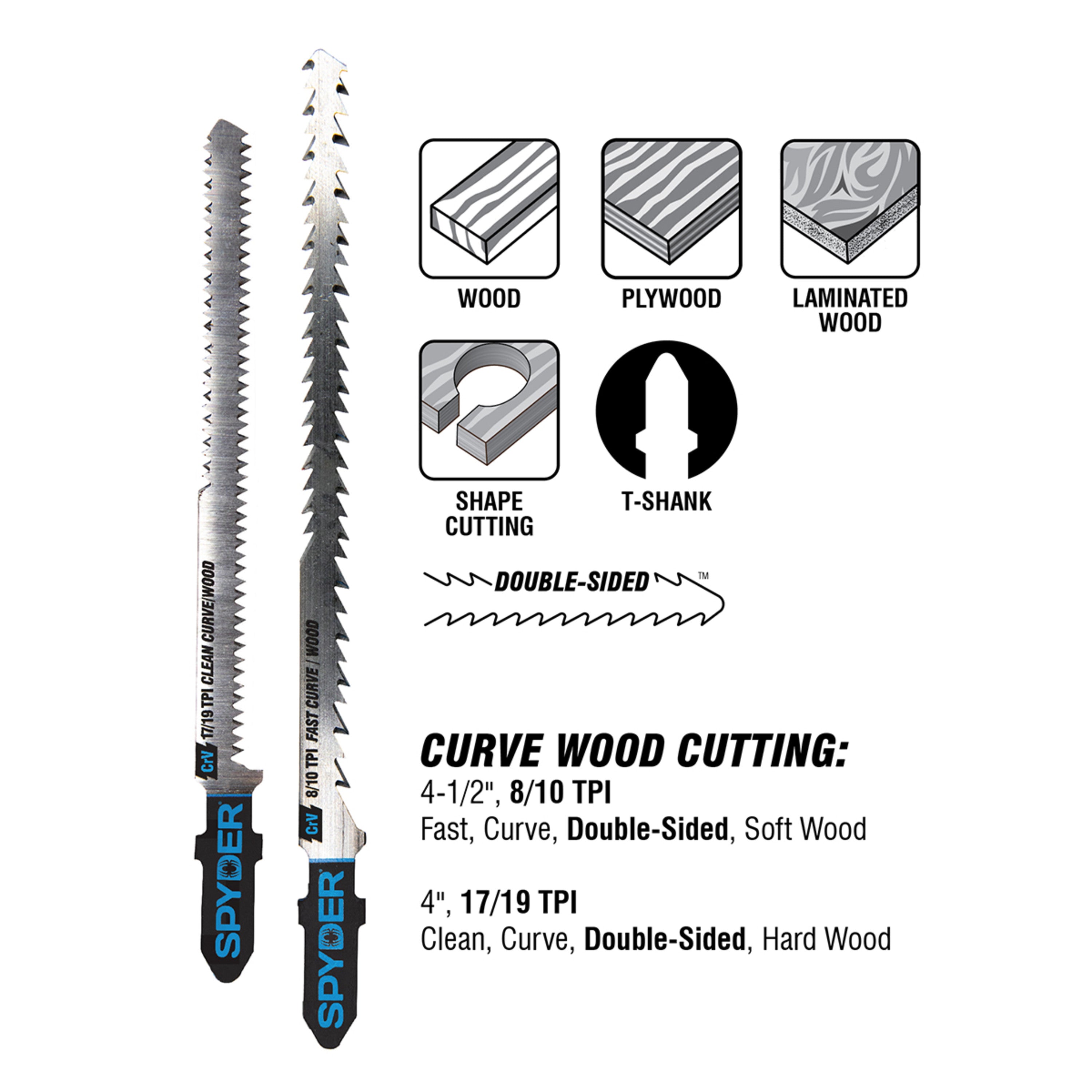 Double-Sided 8/10-TPI T-Shank High-Carbon Steel Jig Saw Blades (2-Pack) Double-Sided