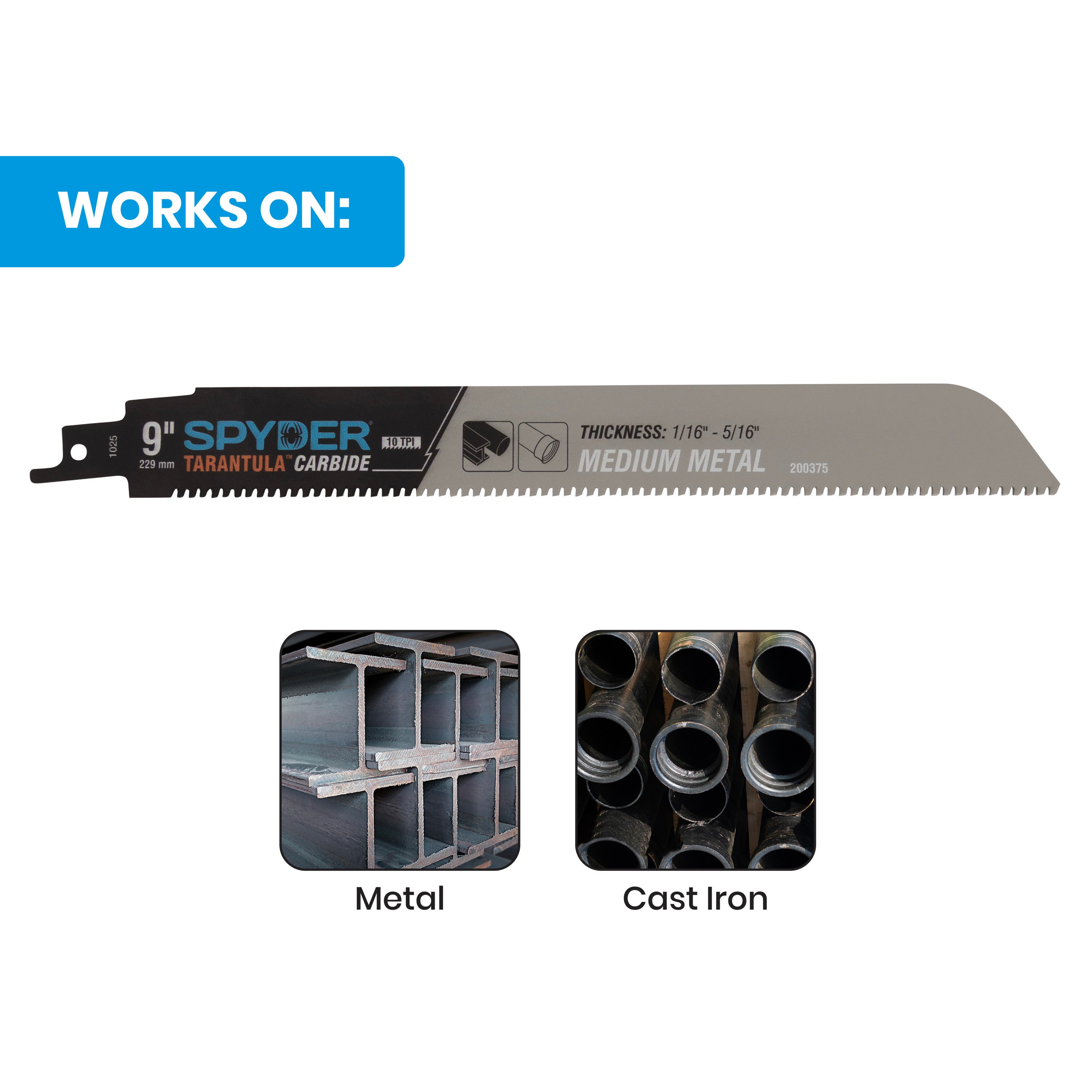 9" 10 TPI Metal Cutting Carbide Toothed Reciprocating Saw Blade (3-Pack) Tarantula®