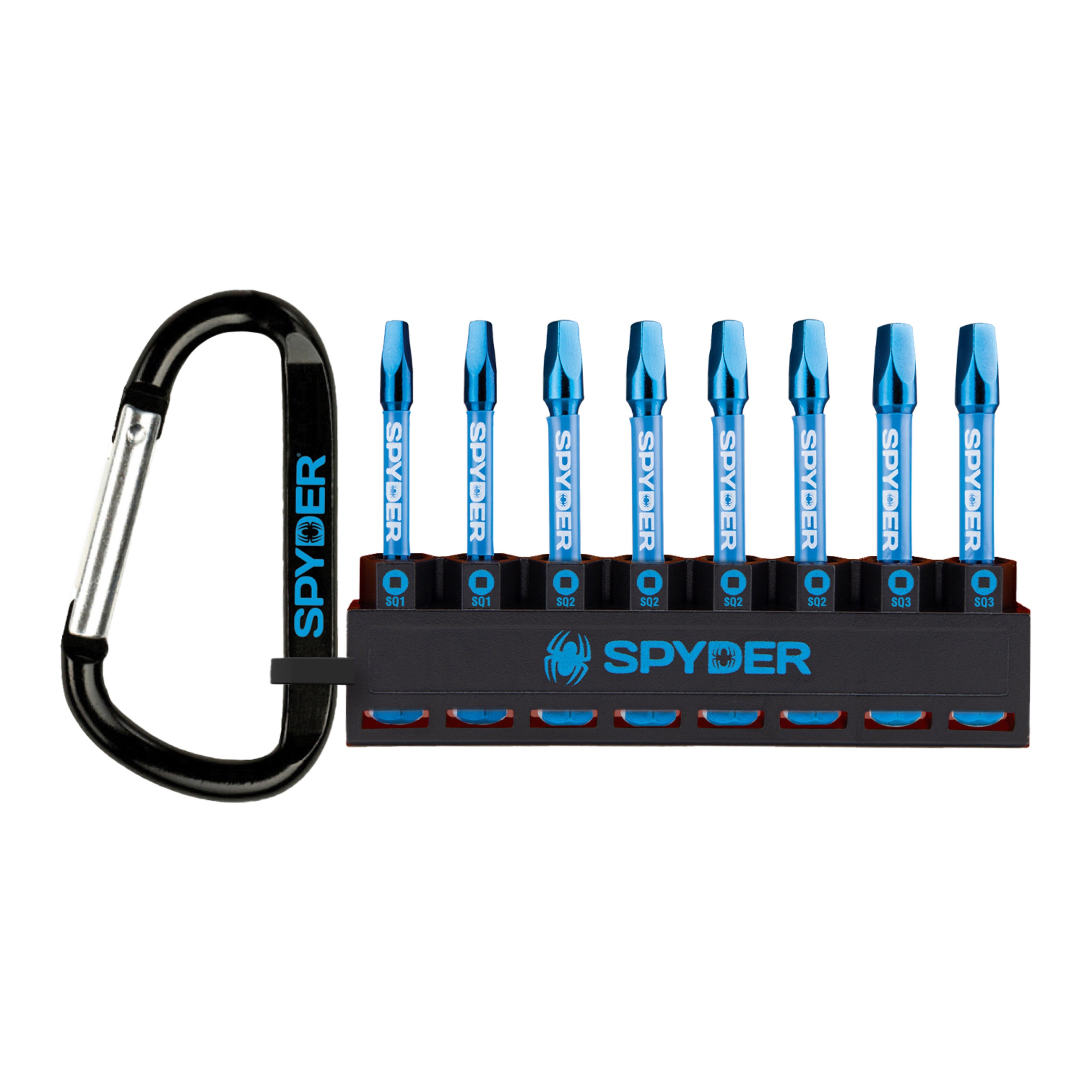 8-Piece 2" SQ1 SQ2 SQ3 Impact Driver Bit Set with Carabiner Storage