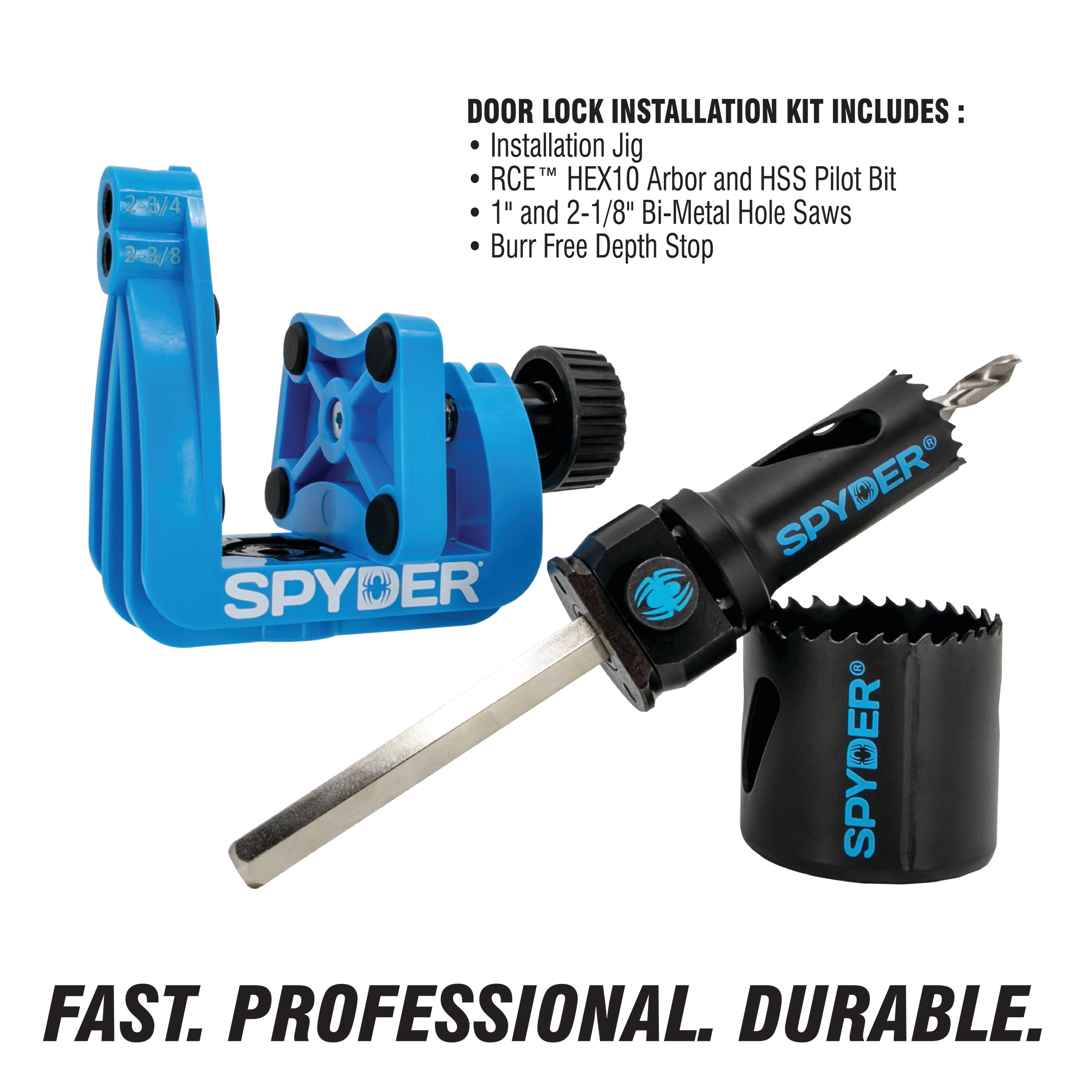 5-Piece Door Lock Installation Jig & Bi-Metal Hole Saw Kit (1" & 2-1/8") Rapid Core Eject®