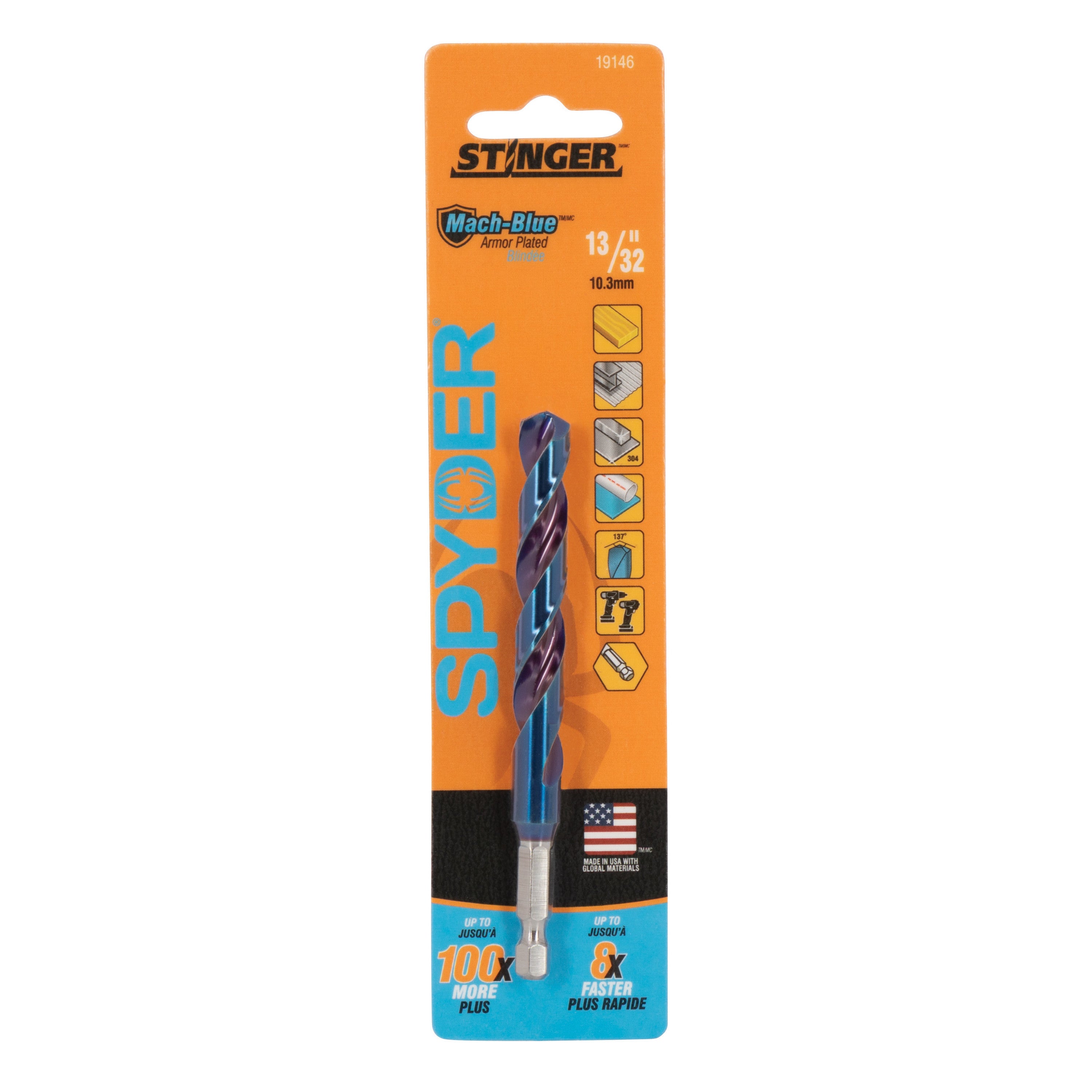 13/32" Hex Shank Drill Bit Mach-Blue®
