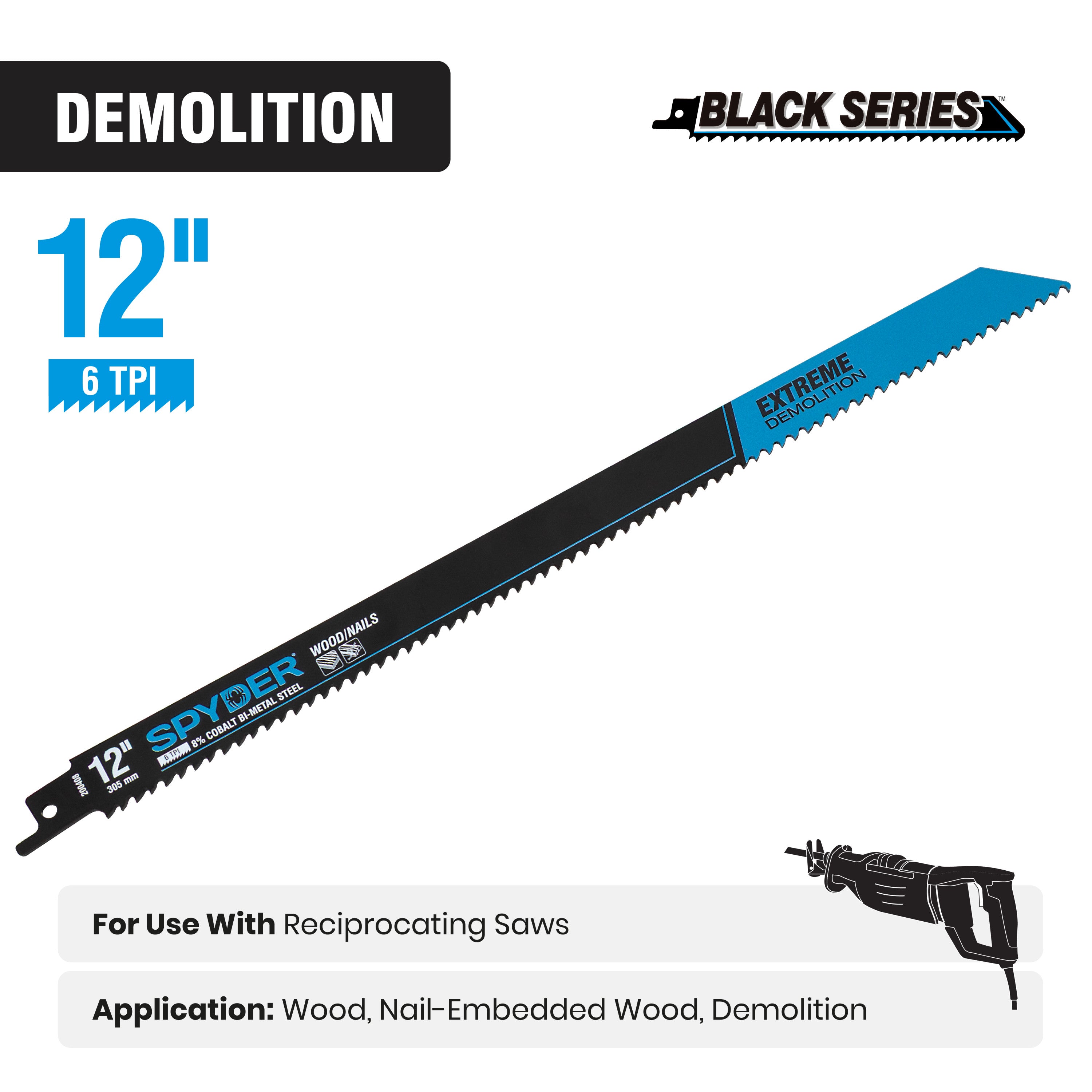 12" 6 TPI Bi-Metal Demolition Reciprocating Saw Blade Black Series™