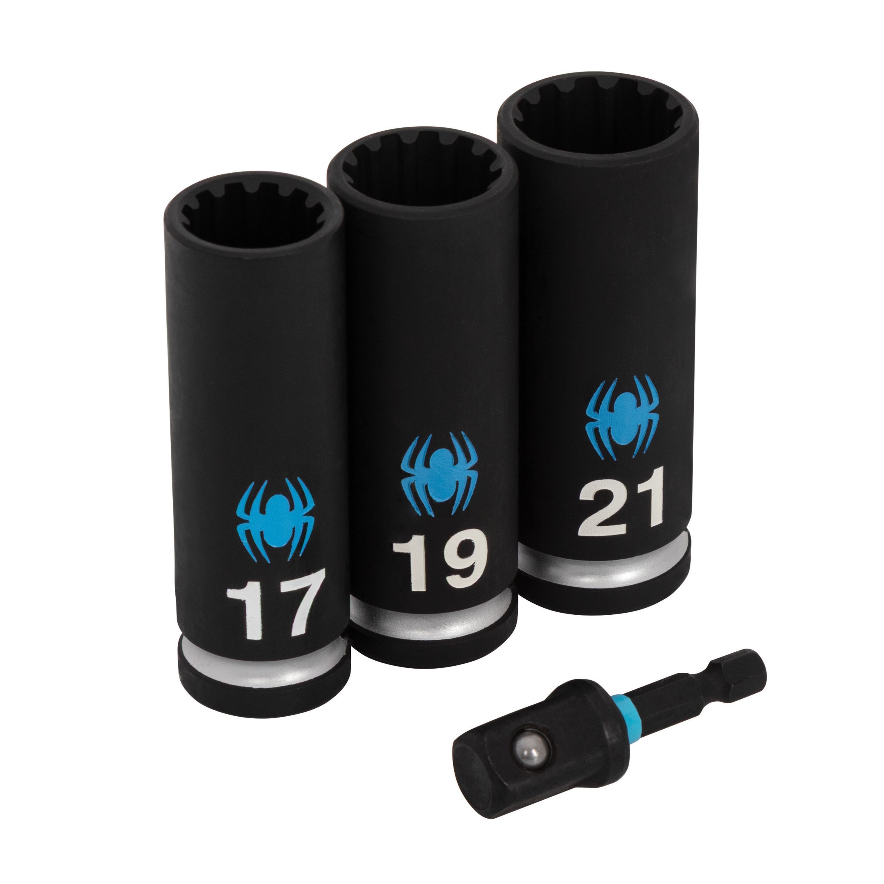 4-Piece 1/2" Drive Universal Spline Impact Socket Set with Impact Adapter, Metric (17, 19, 21mm)