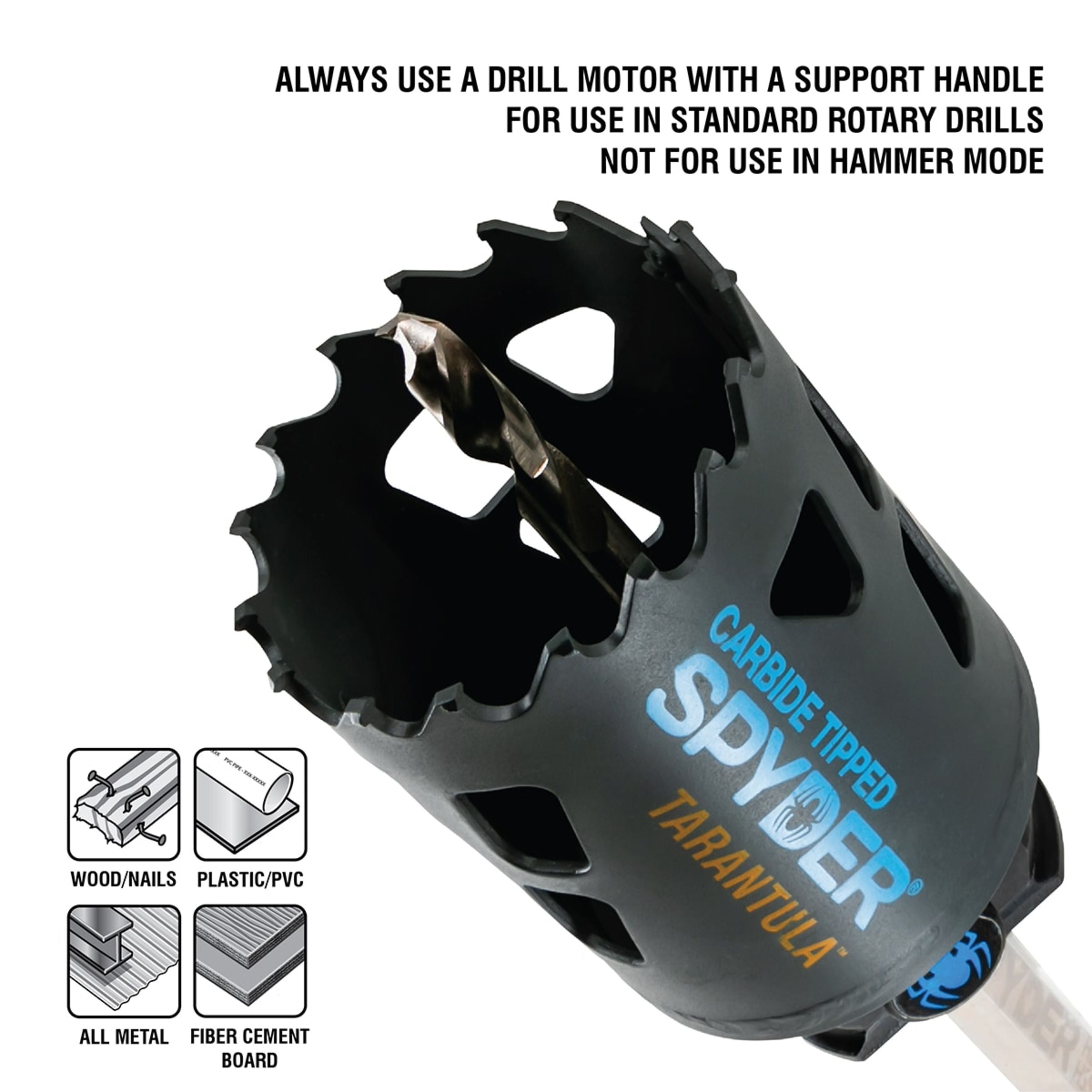 9-Piece Carbide Tipped Metal/Wood Cutting RCE Hole Saw Kit (1, 1-1/8, 1-3/8, 1-1/2, 2") Rapid Core Eject® Tarantula™