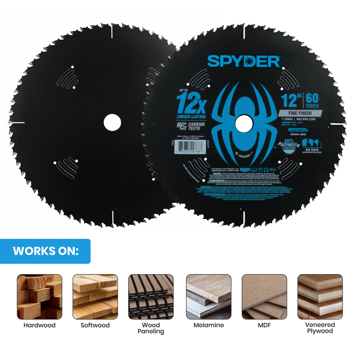 12" 60-Tooth Fine Finish Saw Blade for Wood
