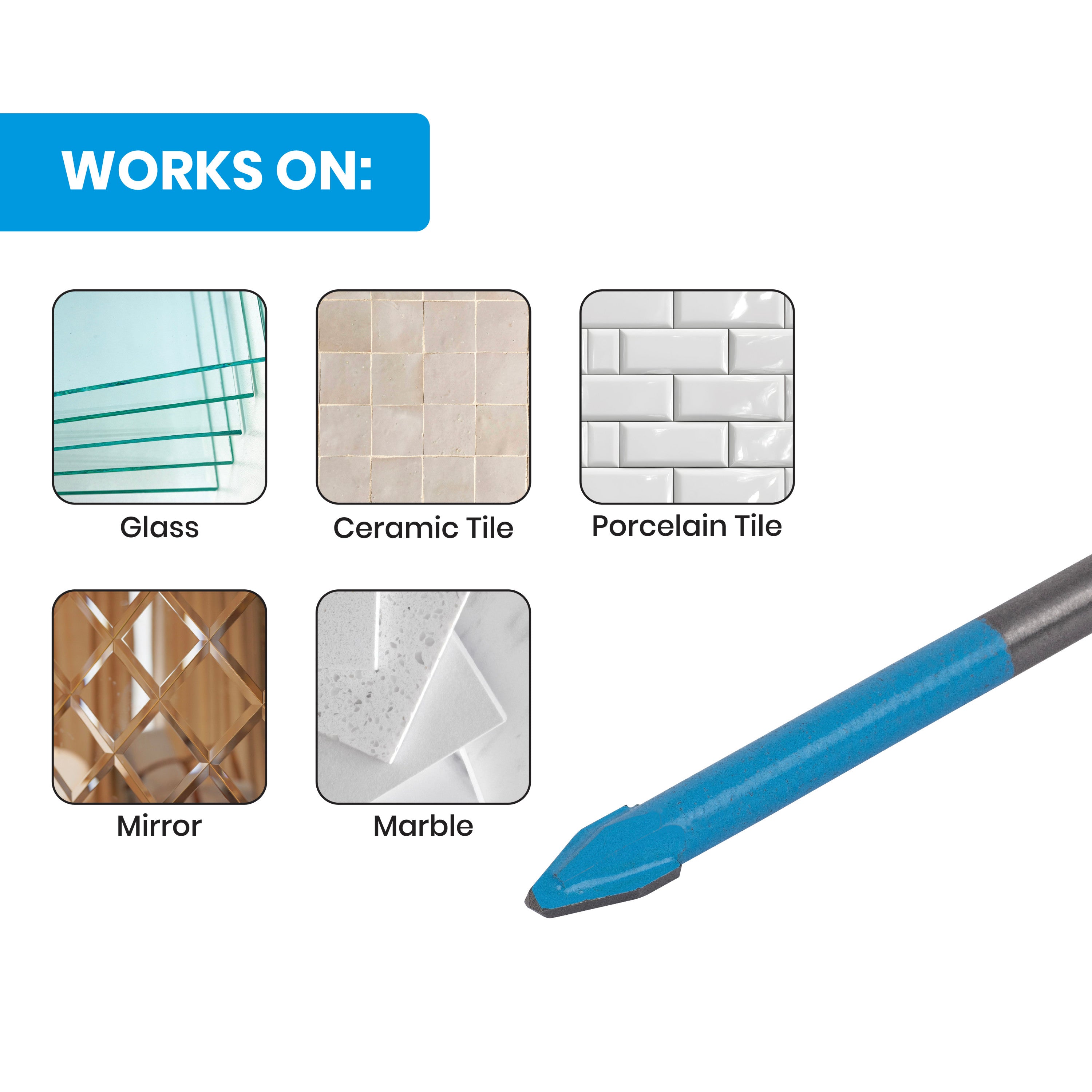 3/16" x 3.5" Quick-Release Hex Shank Carbide-Tipped Glass & Tile Drill Bit